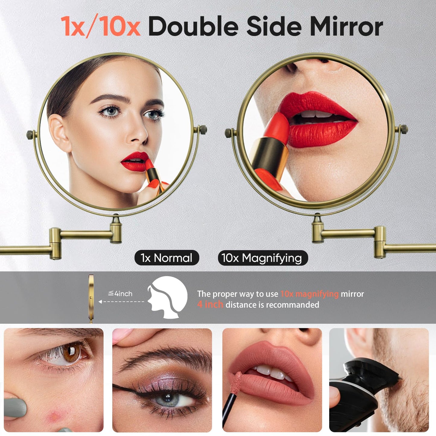 GuRun 8 Inch Antique Dual Sided Wall Mount Makeup Mirror with 10x Magnification,Bronze Finish M1306K(8in,10x)