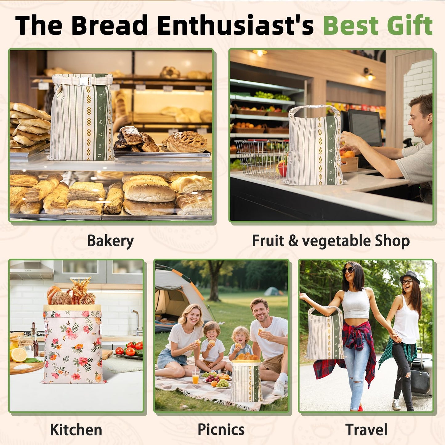 Essovee 2 Pack Cotton Beeswax Bread Bags - Large Reusable Cotton Linen Food Storage Covers for Sourdough & Homemade Bread, Waxed Bags Keep Bread Fresh, Proofing Bag Freezer-Safe, Easy Clean