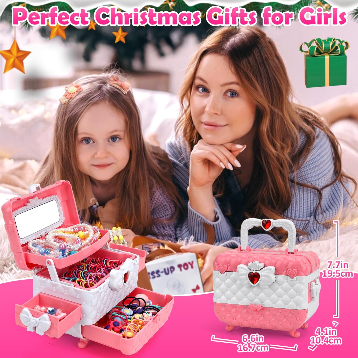 Kids Jewelry Kit Girls Toys, 153pcs Girls Dress Up Play Jewelry Set Kids Toys with Necklaces Bracelets Rings Earrings Hair Accessories and Storage Box, Christmas Birthday Gifts for 3-8 Year Old Girl