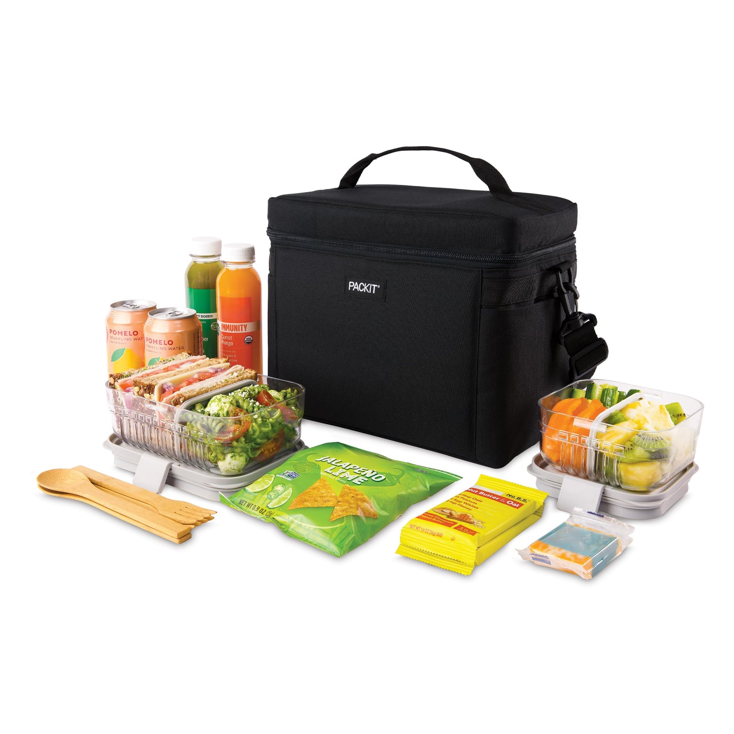 PackIt Freezable Newport Cooler, Black, Collapsible, Reusable, Built with ECOFREEZE® Technology, Wide Top Opening, Double Zip Closure, with Adjustable & Removable Shoulder Straps for Easy Carrying