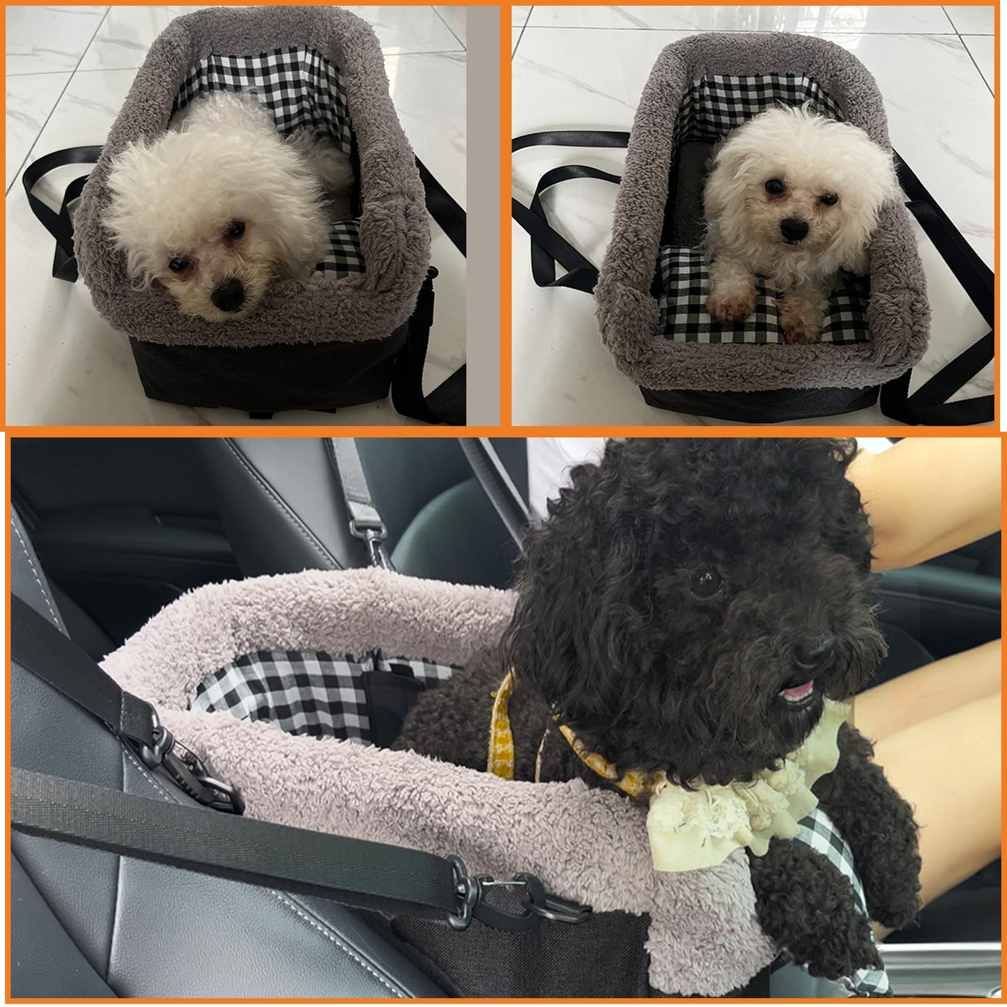 Console Small Dog Car Seat, Metal Frame Support Pet Car Seat, Soft Padded Upgraded Pet Portable Safety Booster Seat with Removable Headrest, Small Dog Car Console Safety Seat (Dark Gray)