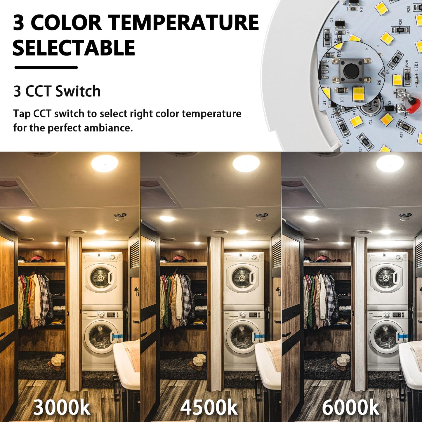 acegoo Rv 3Cct 4.5'' Led Dome Ceiling Light, 3000K/4500K/6000K Switchable with Blue Nightlight 12V Puck Light for Motorhome, Trailer, Boat, Surface Mount with Dimmer Switch (6 Pack)