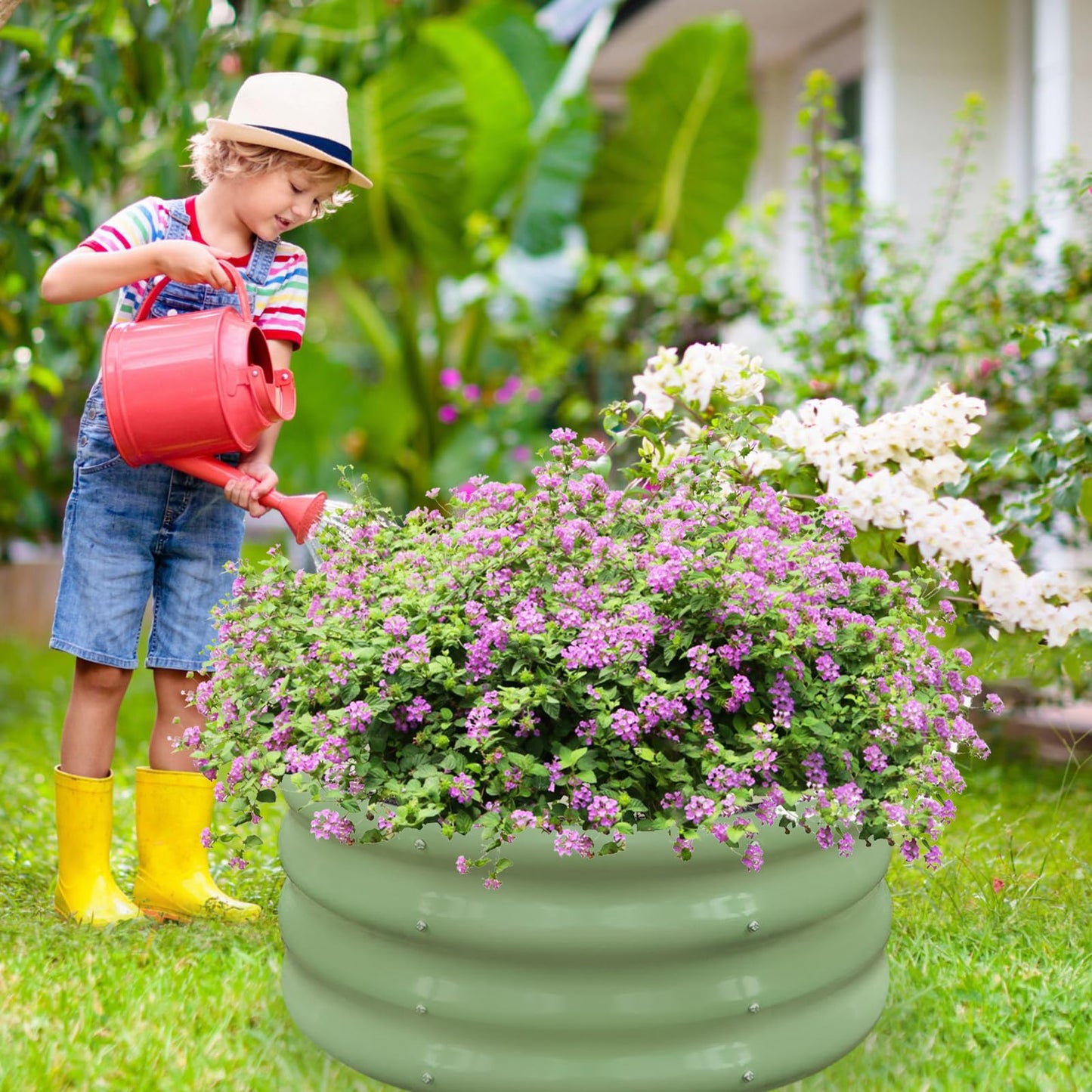 2-Pack Raised Beds for Garden – 60x30cm Round Steel Planter Box with Safety Edging, Outdoor Raised Planters for Vegetables, Flowers & Herbs, Bottomless Metal Garden Bed