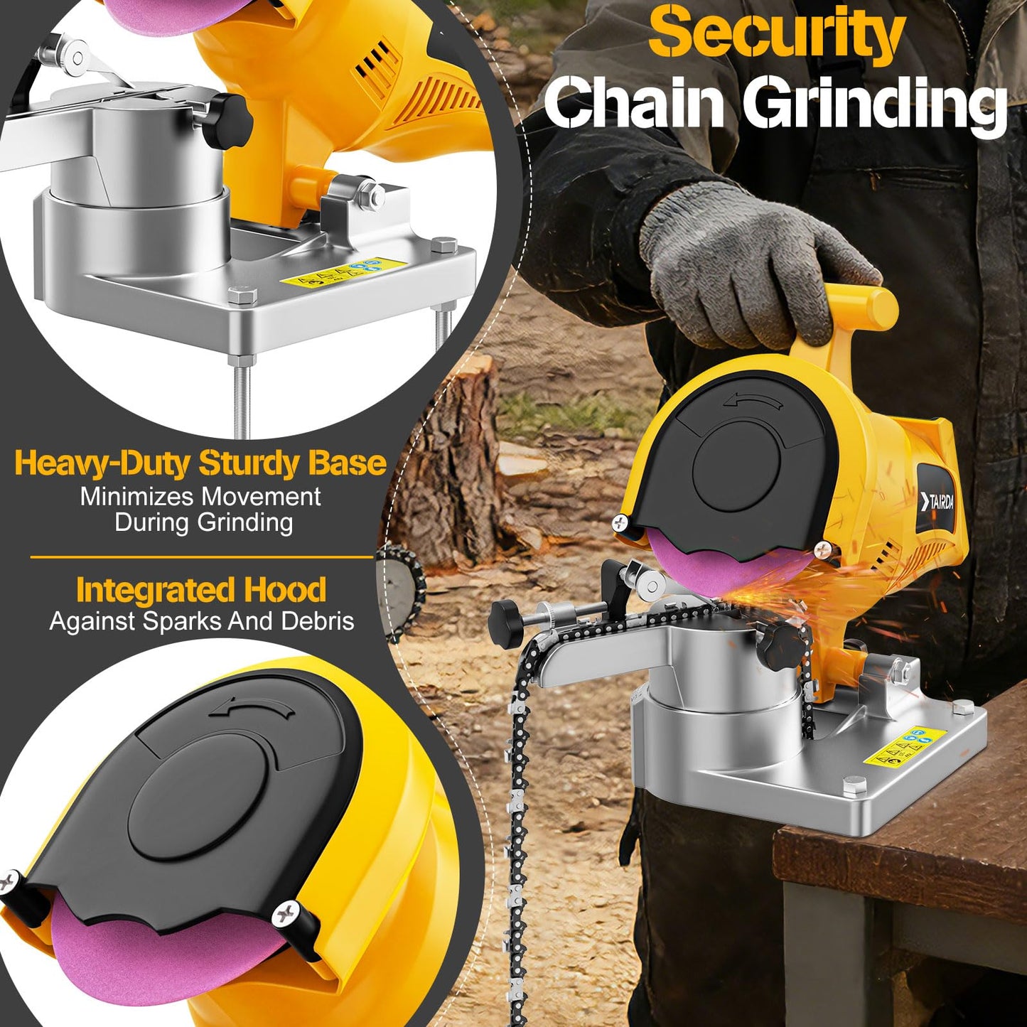 Cordless Chainsaw Chain Sharpener Compatible for Dewalt 20V 60V Battery(Tool Only), Electric Automatic Chain Sharpener with 5800RPM High Speed, for 1/4'', 0.325'', 3/8'', 0.404''Pitch, Bench-Mounted