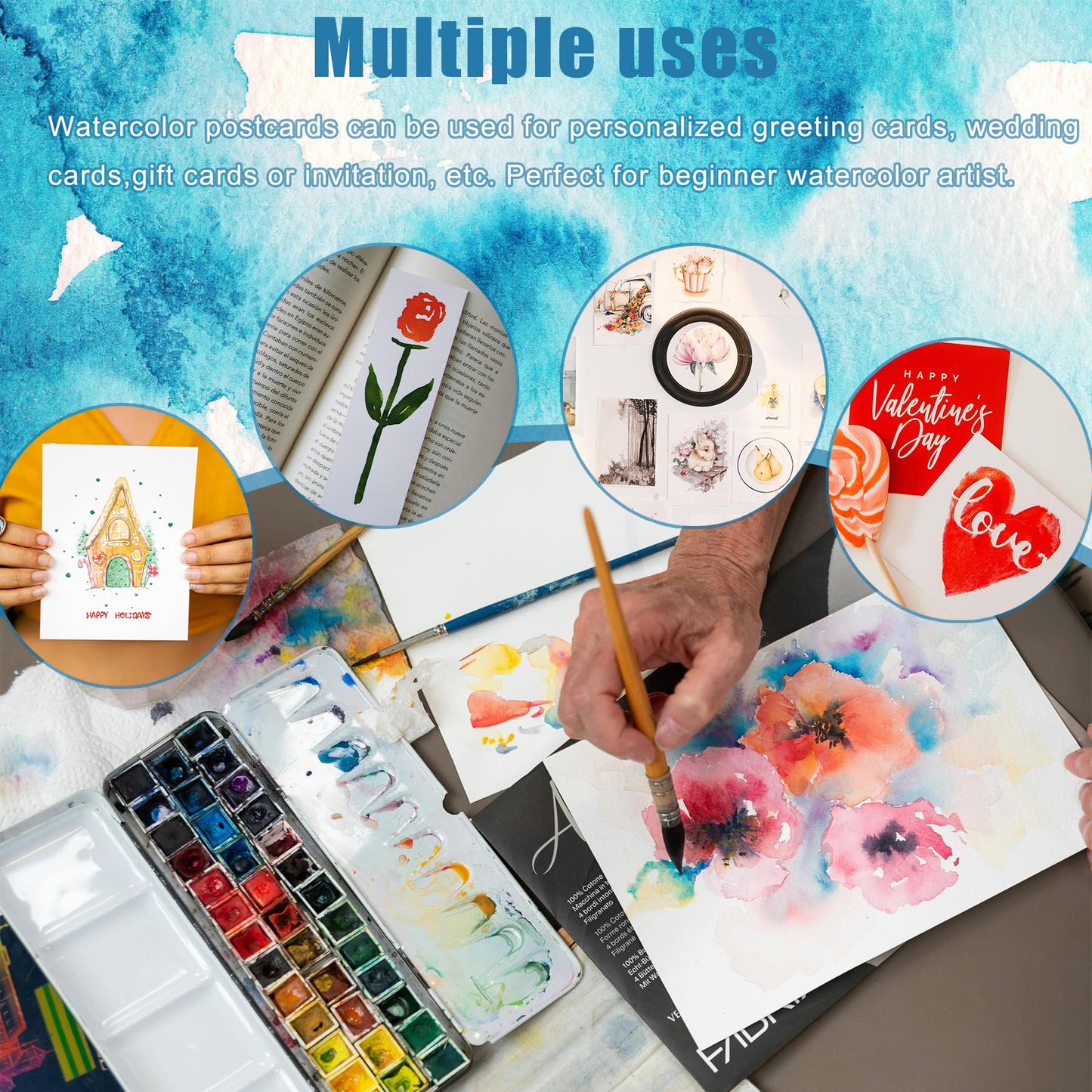 Watercolor Paper, 120 Sheets 140 lb/300 GSM Watercolor Paper Bulk for Artists, Sketch Painting (8.5 x 11 Inch)
