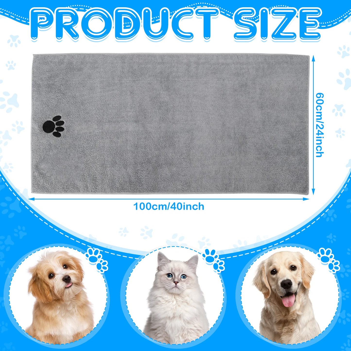 Chumia 4 Pack Dog Towels for Drying Pet Grooming Absorbent Dogs Soft Microfiber Quick Drying Winter Large Medium Small Puppy Bath Towels for Kitten Cats Pets(40 x 24 Inch,Gray)