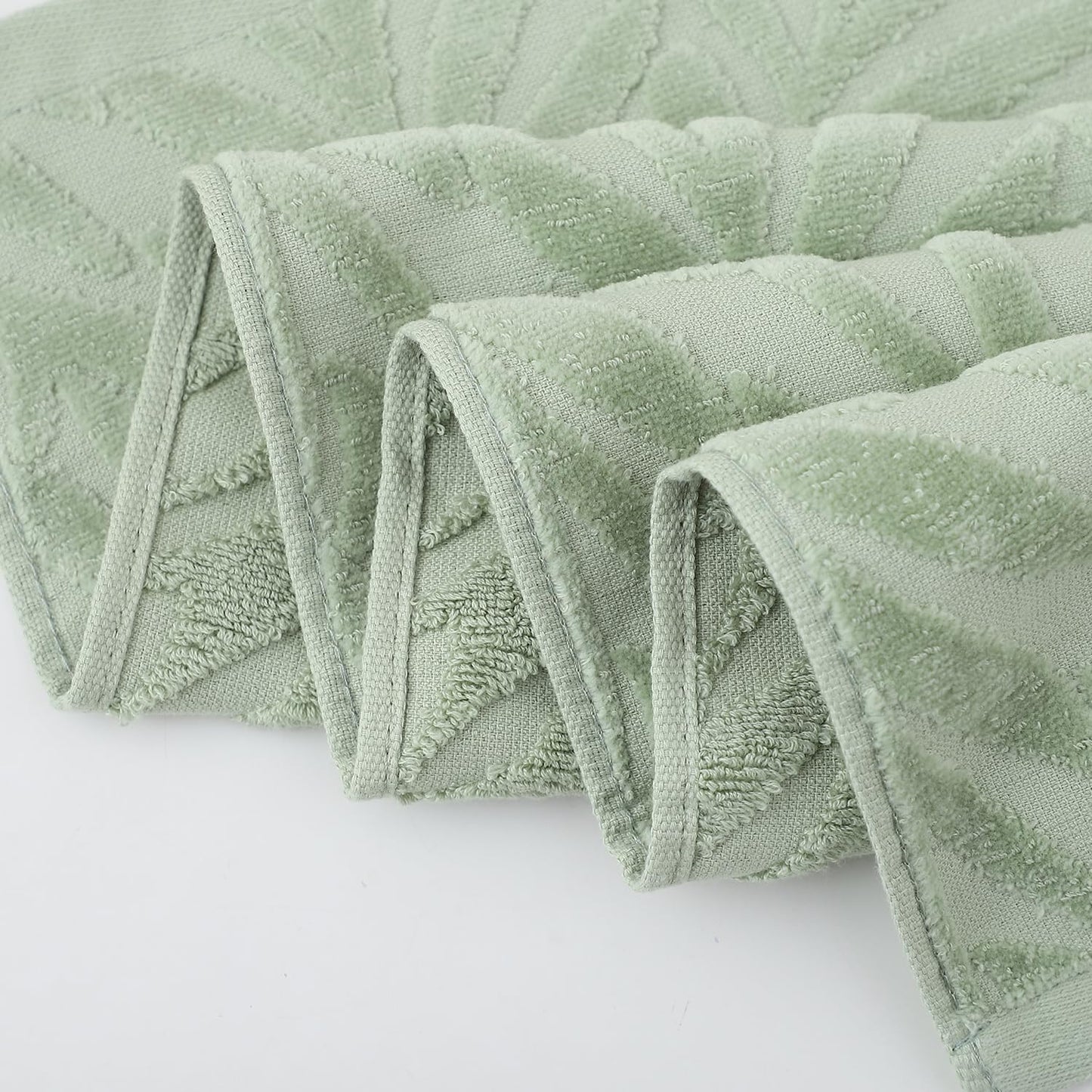 Pidada Hand Towels Set of 4 Leaf Pattern 100% Cotton Absorbent Soft Decorative Towel for Bathroom (Green)