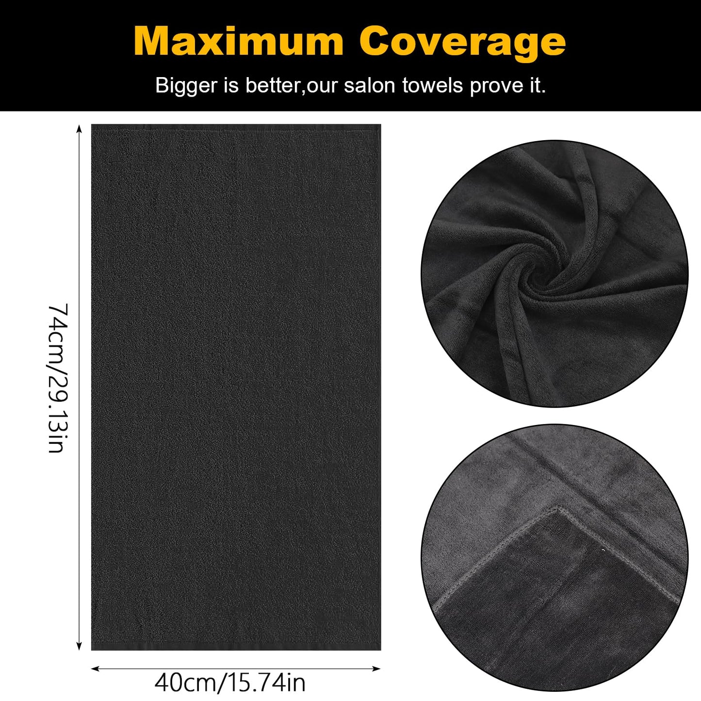 24 Pack Salon Towels, Microfiber Barber Towel Bulk, (16x29 inches) Hair-Drying Cloth Super Soft Black Hand Cloths for Gym, Bath, Spa Use and Home Beauty Care (Not Bleach Proof)