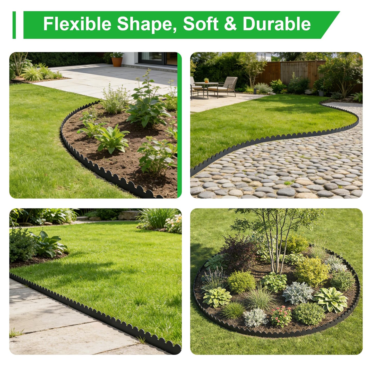 NEYCIL Landscape Edging 33ft, 4in Tall Garden Edging with 40pcs Spikes, Heavy Duty Lawn Edging Kit, Flexible Plastic Landscape Border for Grass, Yard, Flowerbeds, Gravel, Easy Flex No Dig, Black