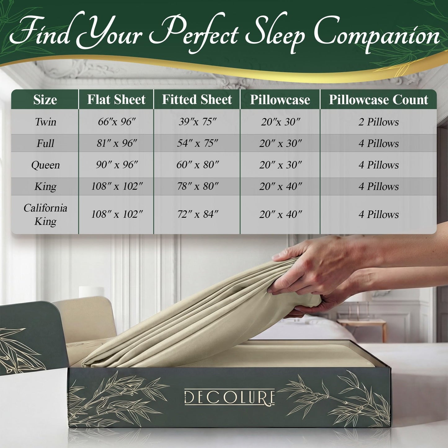 DECOLURE 100% Organic Viscose Derived from Bamboo Sheets Full Size 6pcs - Ultra Soft & Luxuriously Cooling, 17" Deep Pocket, Double Stitching, Perfect for Hot Sleepers - Full Bed Sheets (Creme)