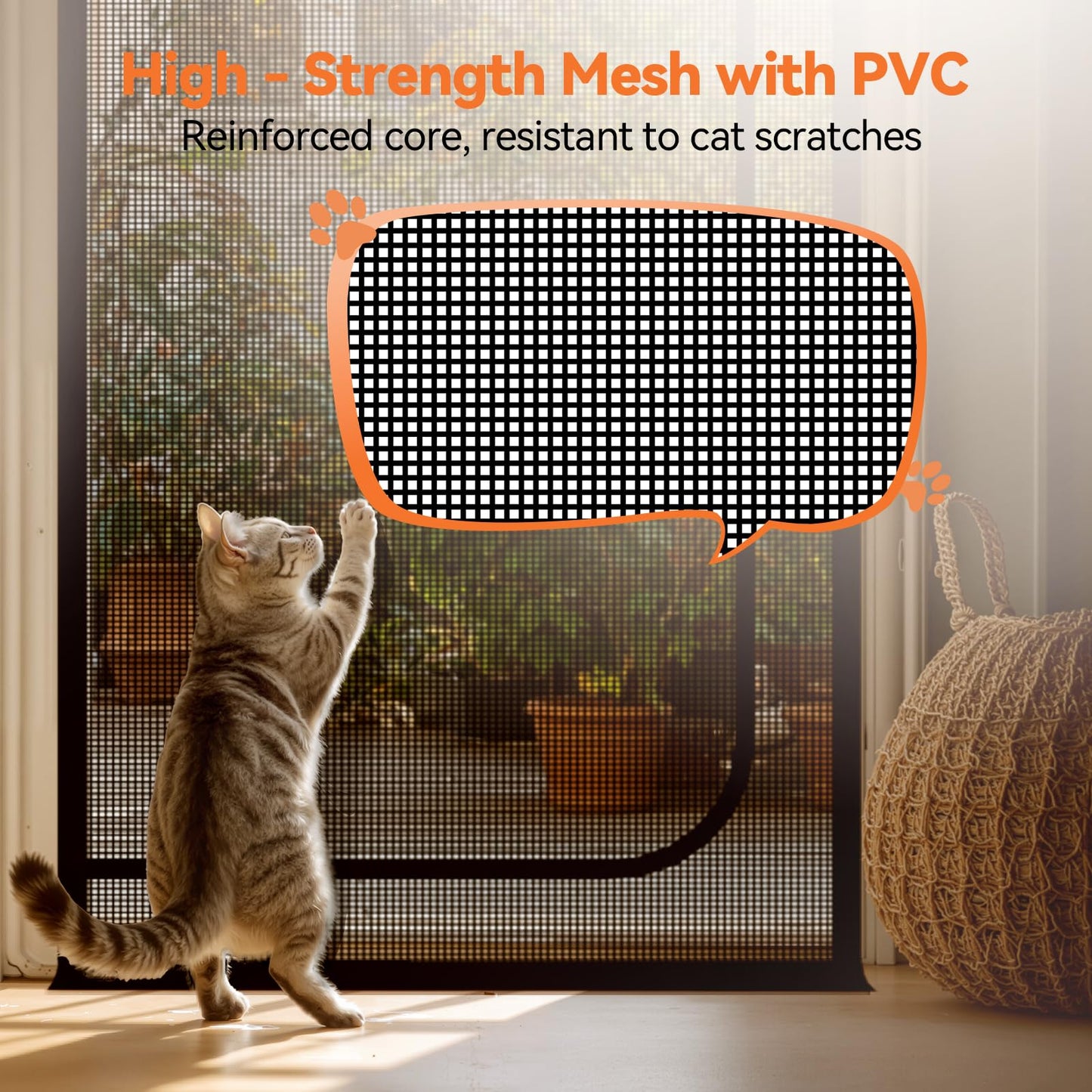BFNN Cat Screen Door, Extra Tall Cat-Proof Mesh Gate, Fit Door Size 38'' x 82'', Anti-Cat Scratch Mesh with Zipper Closure, for Living Room, Kitchen, Bedroom (Black)