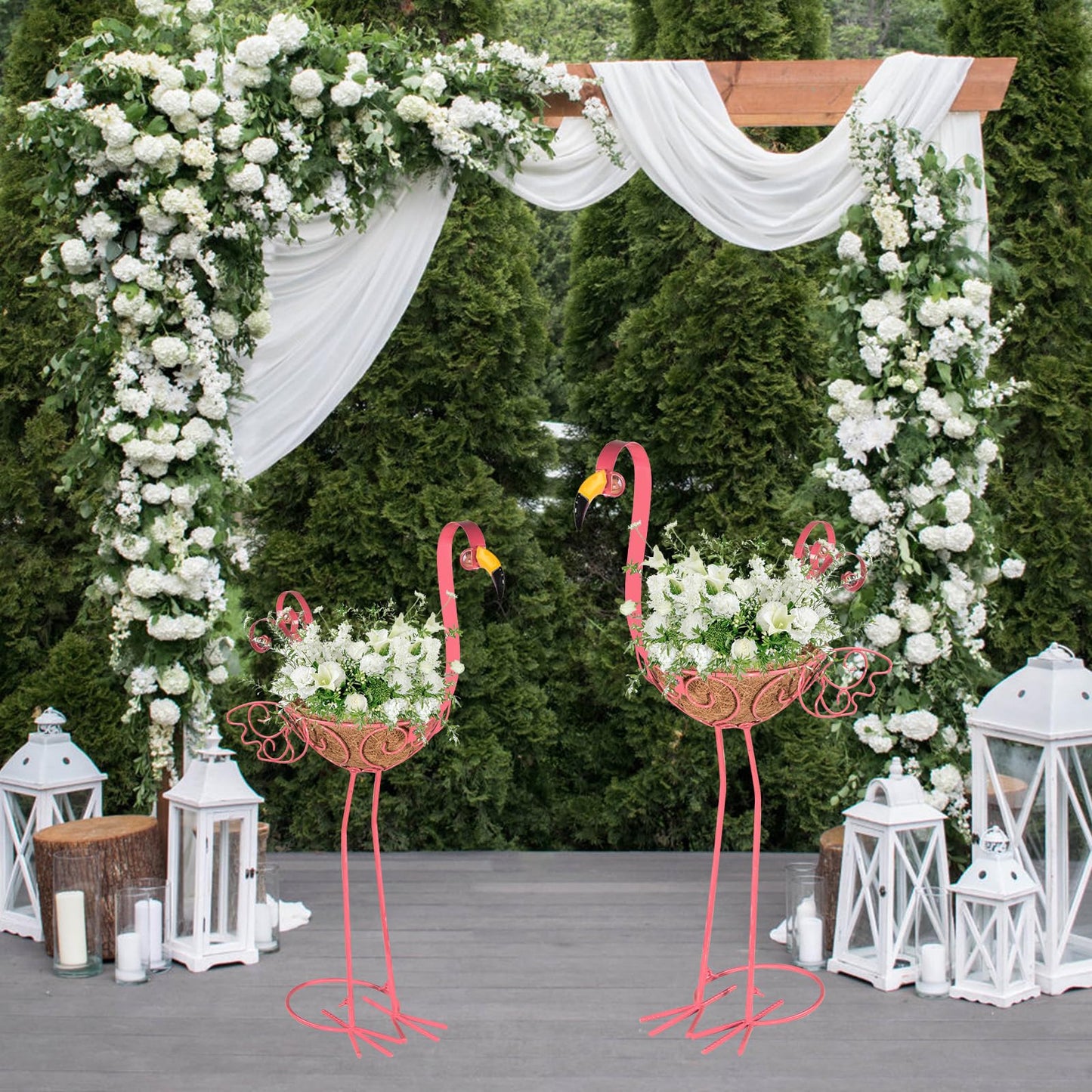 2Pack Metal Flamingo Planters Plant Pots, Pink Flamingo Flower Pots with Basket for Indoor Outdoor Garden Yard Patio Porch Decor (Pink)