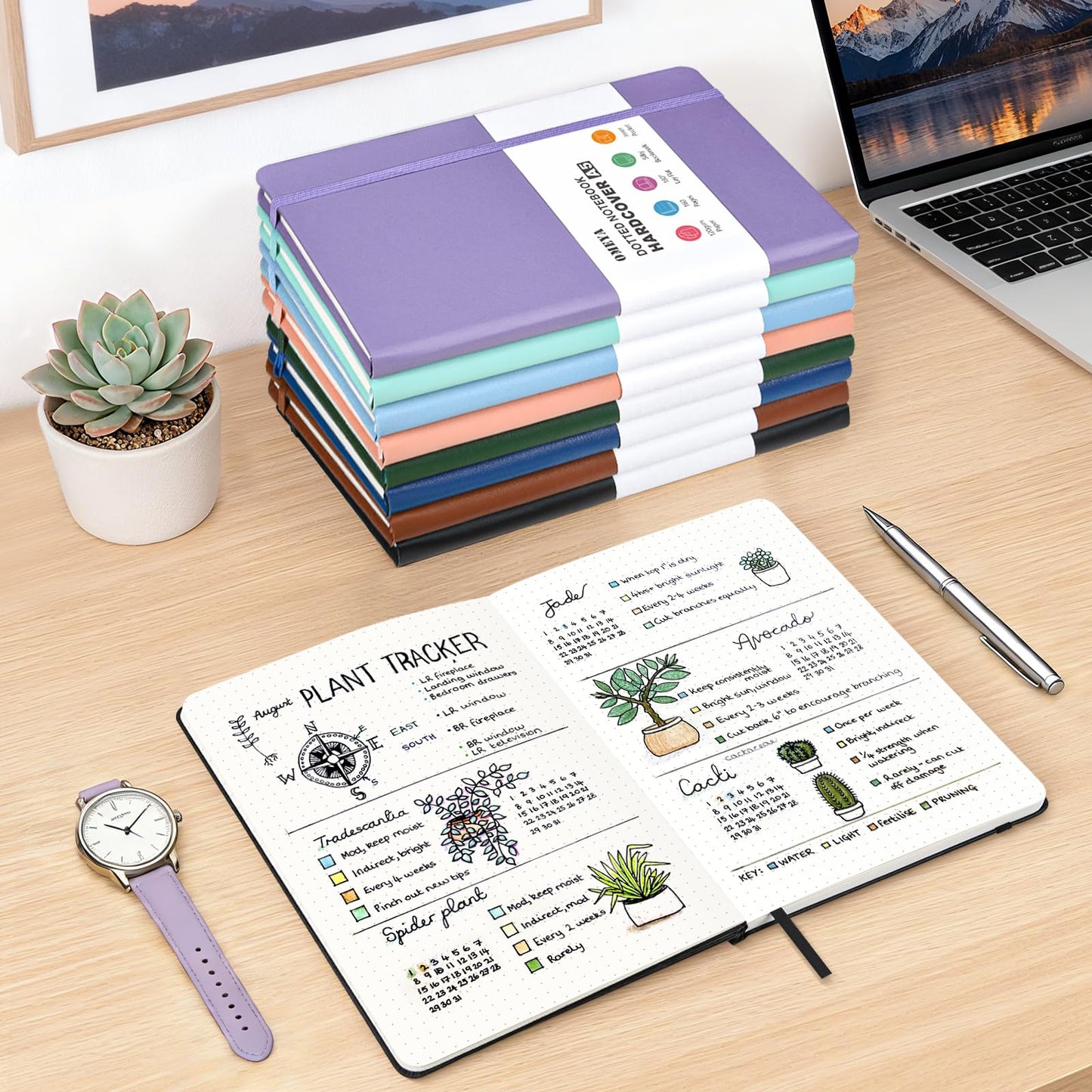 Bullet Dotted Journal Notebook 8 Pack: 160 Pages Per Pack, A5 Medium Size(5.75" × 8.38"), 120 GSM Thick Paper, Leather Dotted Notebook, Hardcover Dot Grid Notebook, Dot Journal for Wrting, Gift