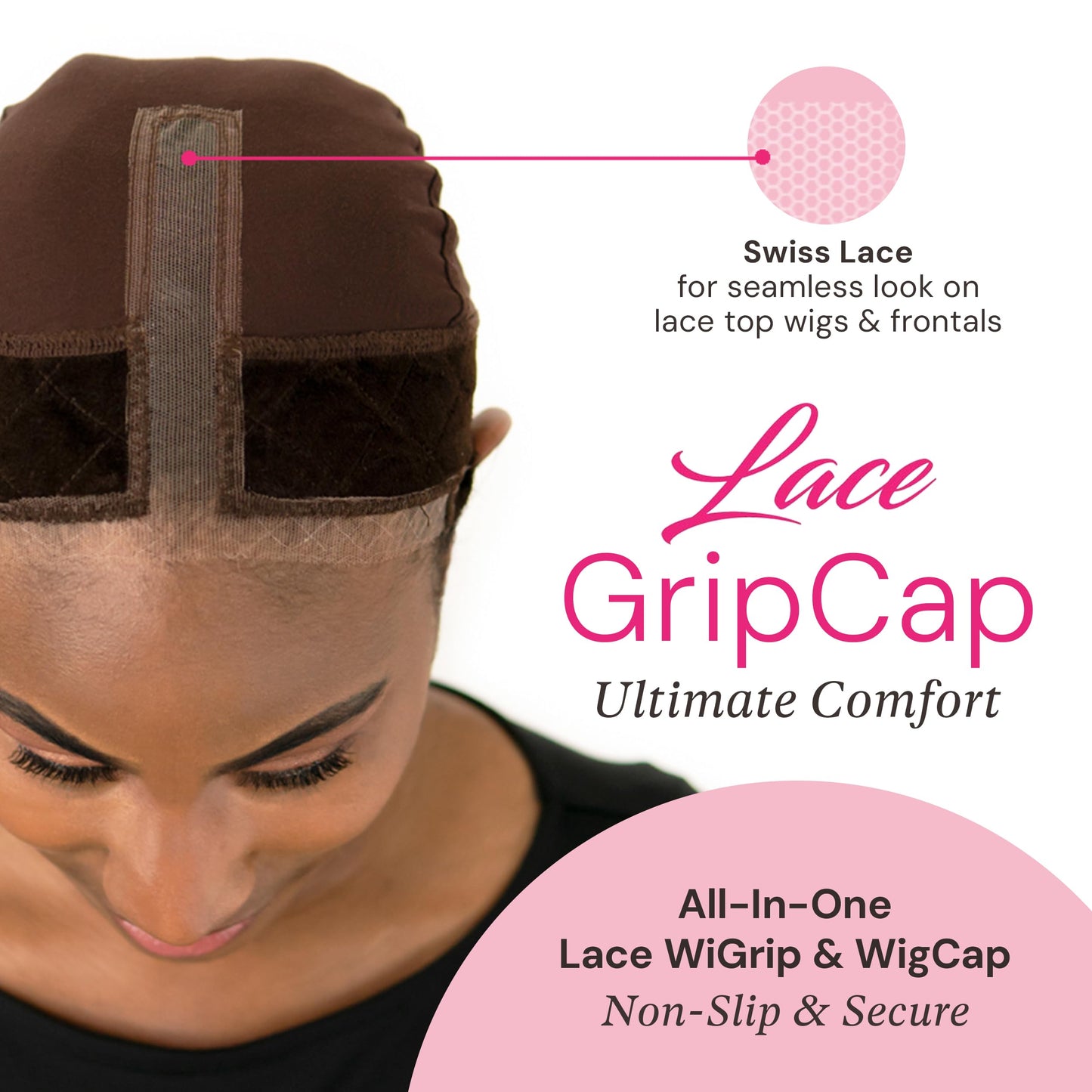MILANO COLLECTION Lace Wig Grip Cap for Women, Stocking Dome Cap with Built In Elastic Headband, Non-Slip Wig Gripper Accessories for Keeping Wigs In Place, Chocolate Brown, 2 Pack