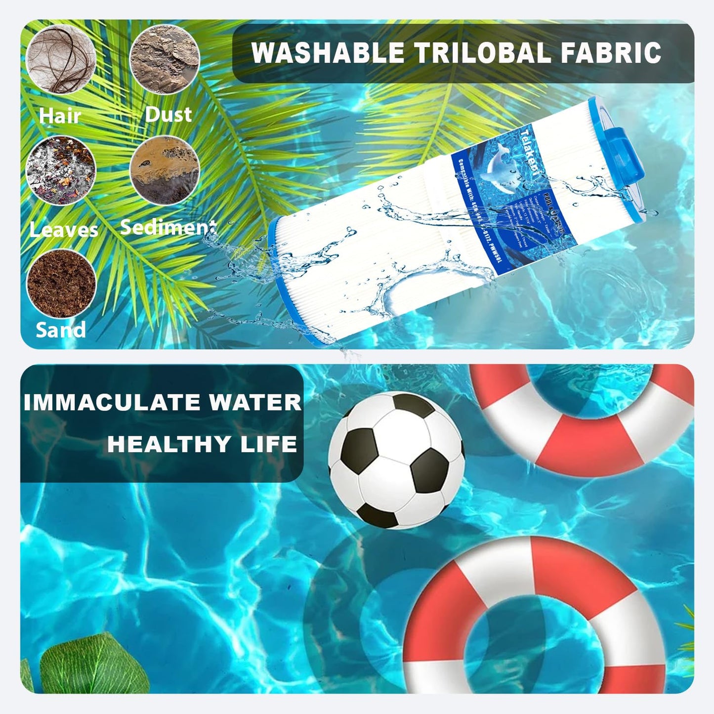 Telakeni 2 Pack 4CH-949 Spa Hot Tub Filter Compatible with Pleatco PWW50L, Unicel 4CH-949, Filbur FC-0172, SD-01143, 817-4050,AK-90091 Rising Dragon 50, Waterway Teleweir 50 sqft.