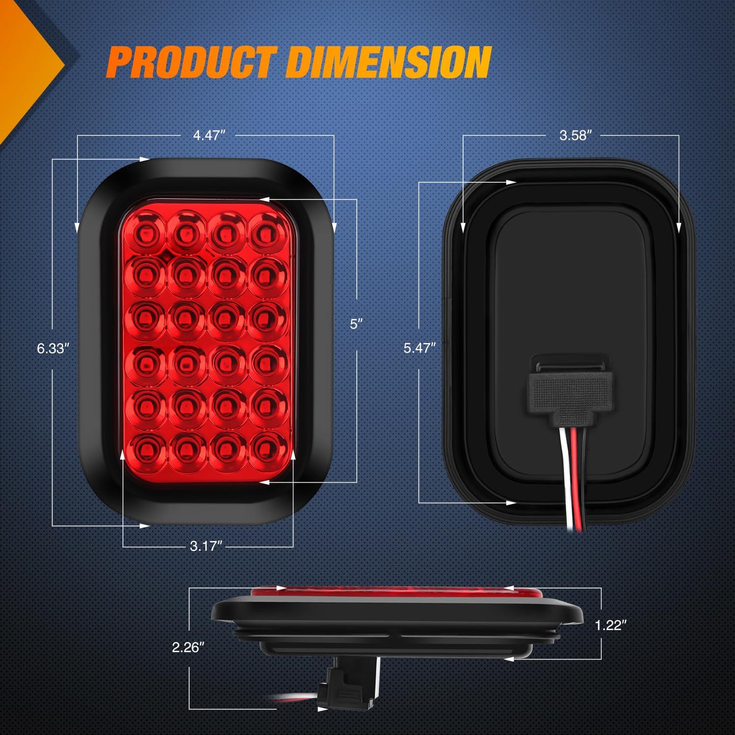 Nilight 5” X 3” Rectangular Trailer Tail Light 2 PCS Red 24 LED Stop Brake Turn Marker Lights w/Flush Mount Grommets Plugs IP67 Waterproof for 12V Truck ATV UTV Bus RV Camper