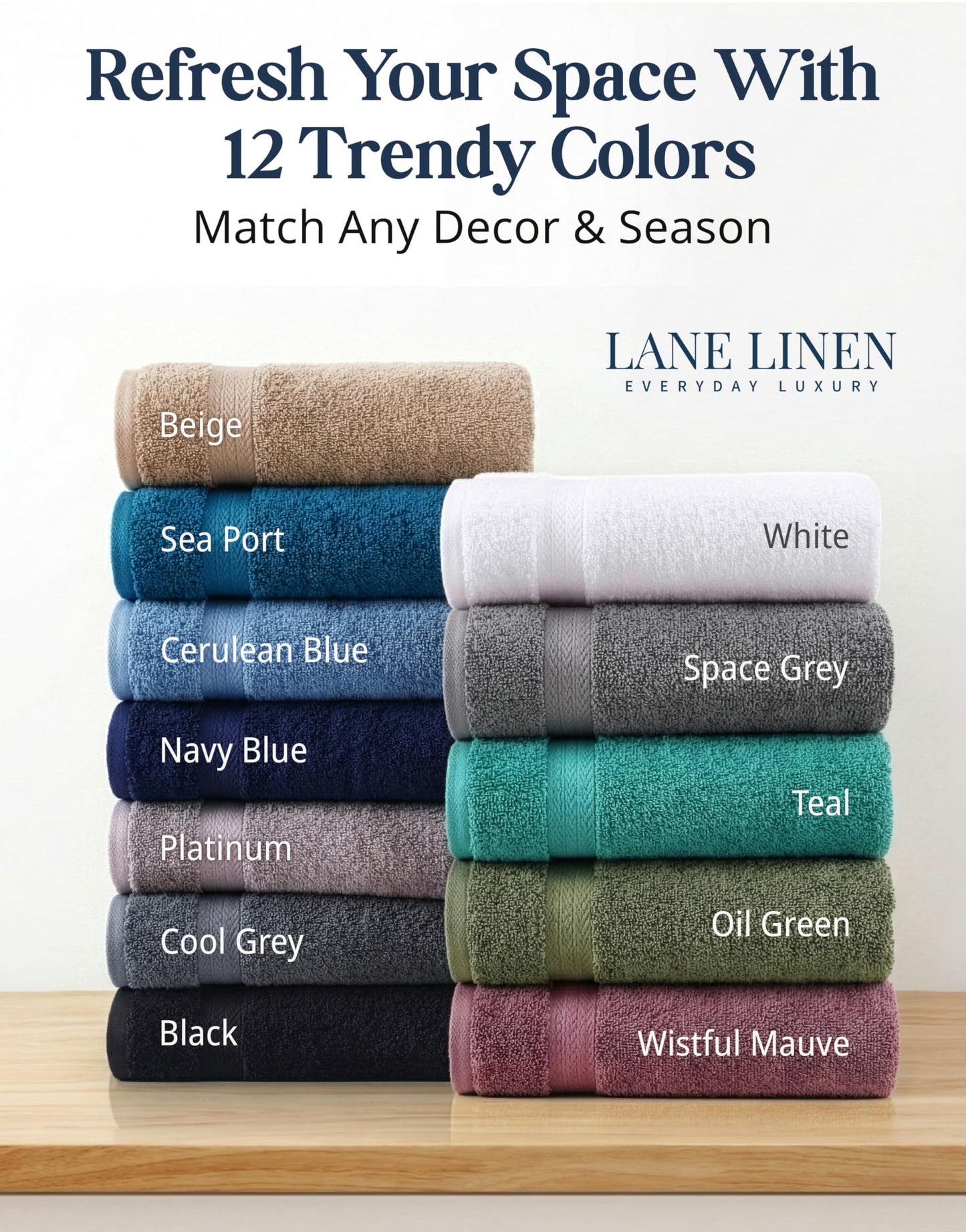LANE LINEN 100% Cotton Turkish Towel Set for Bathroom - 16 Piece - Super Soft, Quick Dry & Highly Absorbent - 4 Bath, 8 Wash Cloths, 4 Hand Towels - Hotel Quality, Durable & Oeko-TEX Certified - Grey