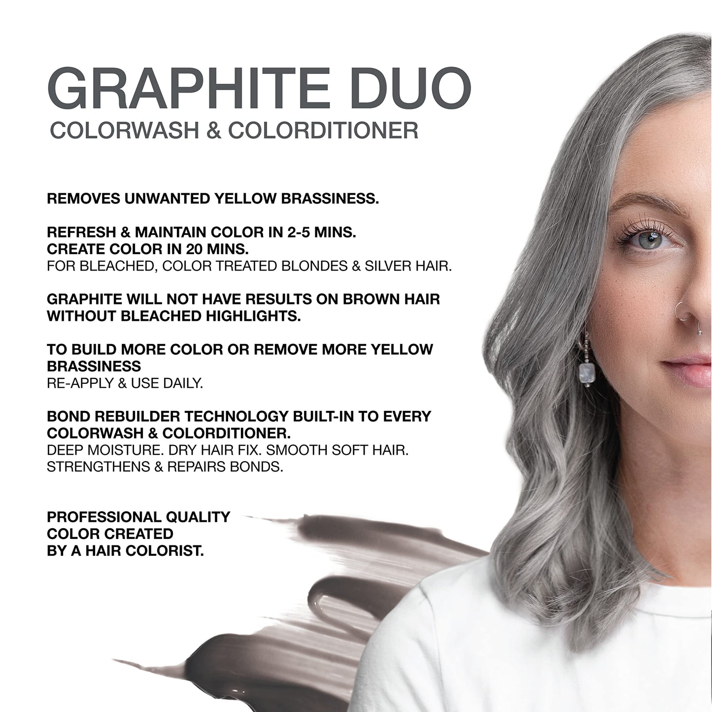 Celeb Luxury Viral Duo Color Depositing Colorwash Shampoo & Conditioner Set + Bondfix Bond Rebuilder, Semi Permanent Hair Color, Vegan Hair Dye, Graphite