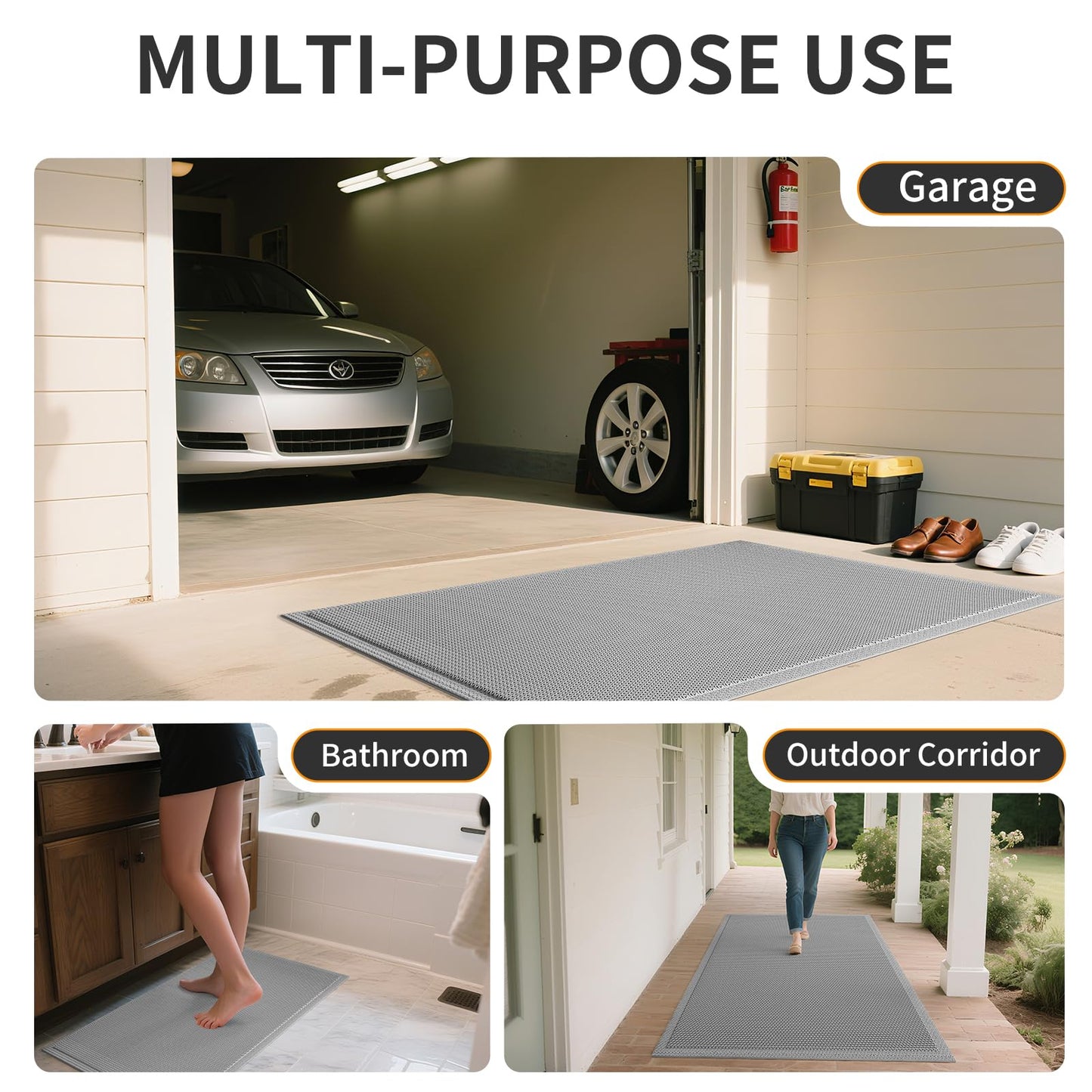 YDKGL Front Door Mat 24''x36'', Drainage Heavy Duty Dirt Trapping Non-Slip Doormats, Rubber Floor Mats, Restaurant Commercial Kitchen Industral Pool Entrance Bar Wet Area, Grey