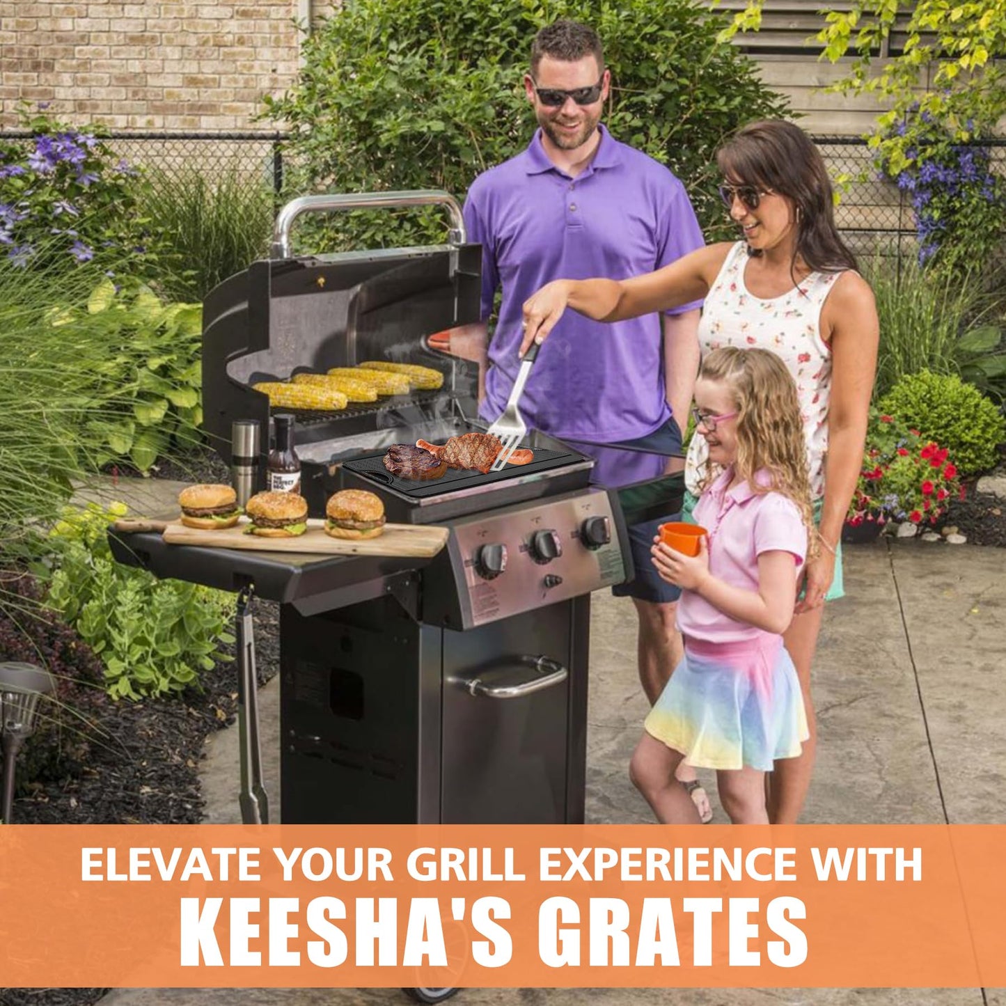 KEESHA Universal Reversible Griddle 17" x 10" Heavy Duty Cast Iron Double Burner Cooking Griddle Pan with Carrying Handles on Both Sides for Gas Stoves and Grills