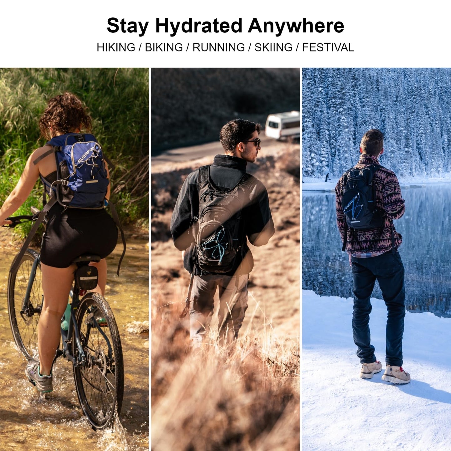 EVERFUN Hydration Backpack Water Backpack with Water Bladder 3-Liter Hiking Day Pack Women Men Lightweight Insulation Hydration Day Rucksack for Hiking, Cycling, Running, Climbing, Camping