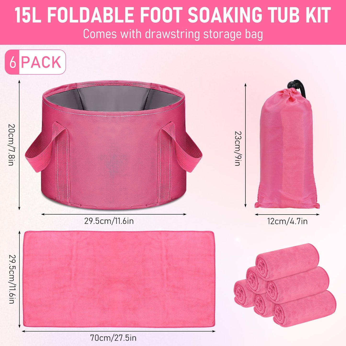 12 Pcs Foldable Foot Soaking Tub Towels Kit Portable 15L Footbath Tub Foldable Foot BasinBath FootTub for Soaking Feet with Towel and Storage Bag Soak Spa Bucket for Travel Camping