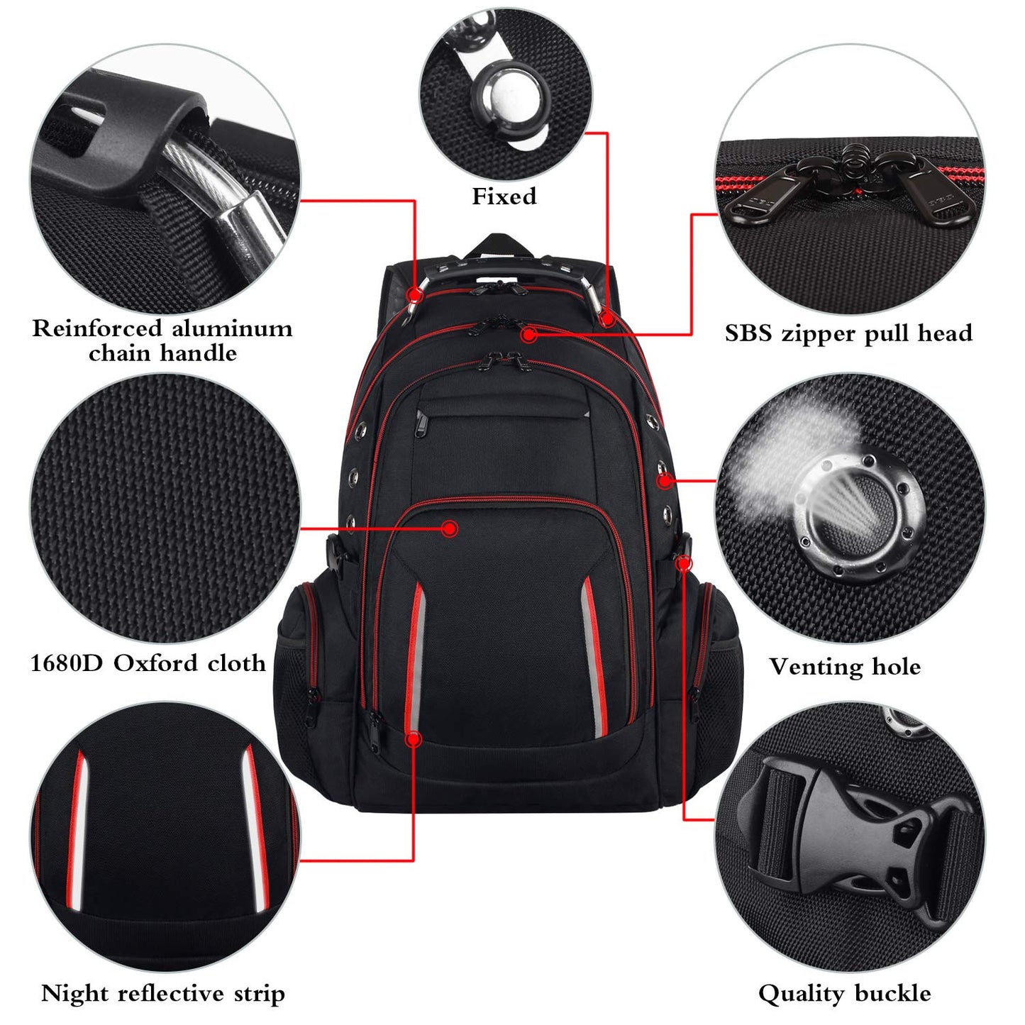 Laptop Backpack for Men, Large Travel Computer Backpack with USB Charging Port for Work Business Fits 17 Inch Notebook, Big College School Bookbag, 40L, Anti Theft, Water Resistant, Red