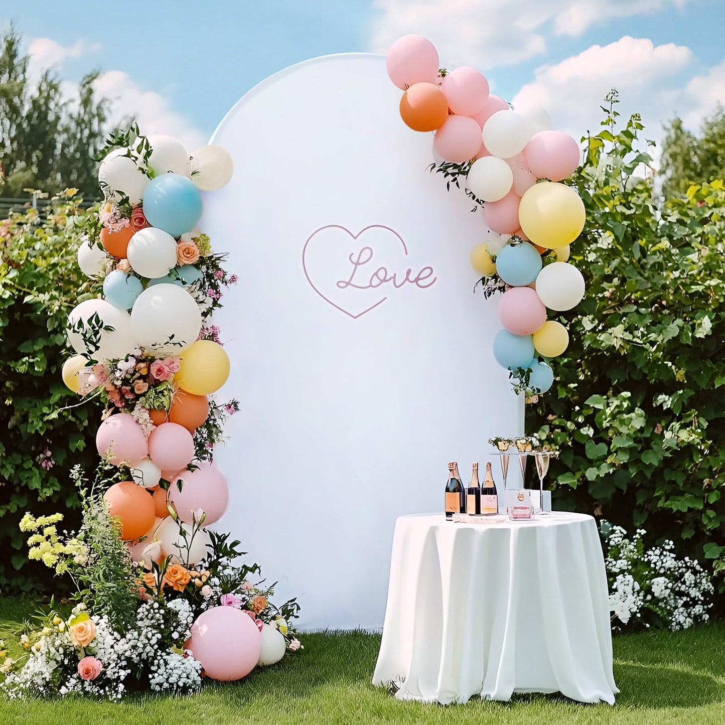 Skypatio 7.2FT Wedding Metal Arch Backdrop Stand with White Backdrop Cover, Balloon Gold Arch Stand for Birthday Party Baby Shower Wedding Decoration Stands for Backdrop