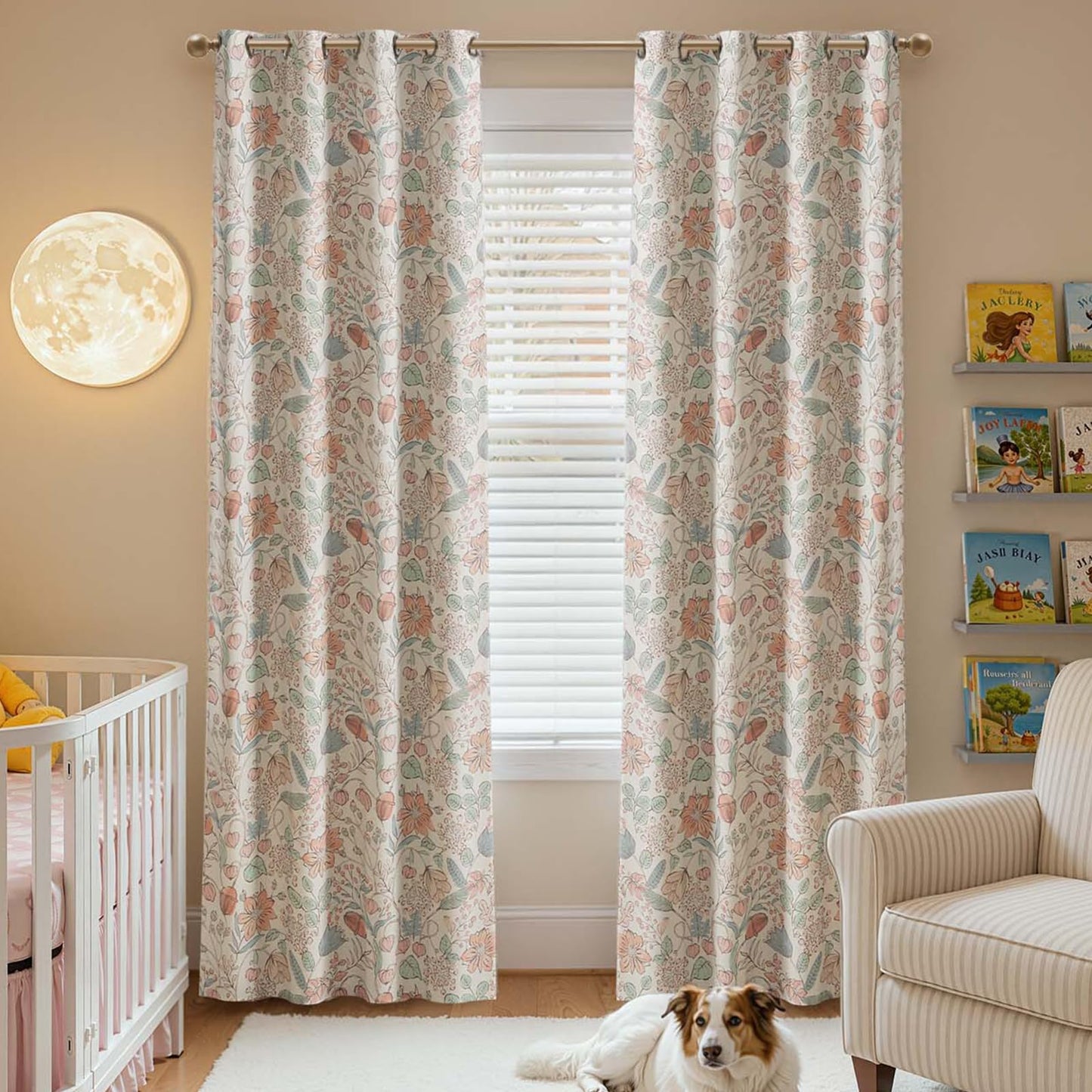 jinchan Nursery Curtains 95% Blackout Pink Floral Curtains for Girls Room 84 Inch Length Farmhouse Drapes for Bedroom Living Room Darkening Window Treatment Grommet Top Set of 2 Panels