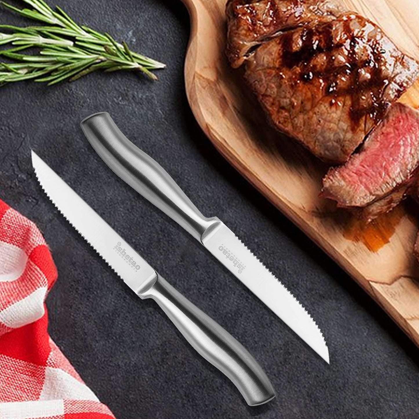 isheTao Steak Knives, 4.5 inches Steak Knife Set of 6, Dishwasher Safe High Carbon Stainless Steel Steak Knife, Silver
