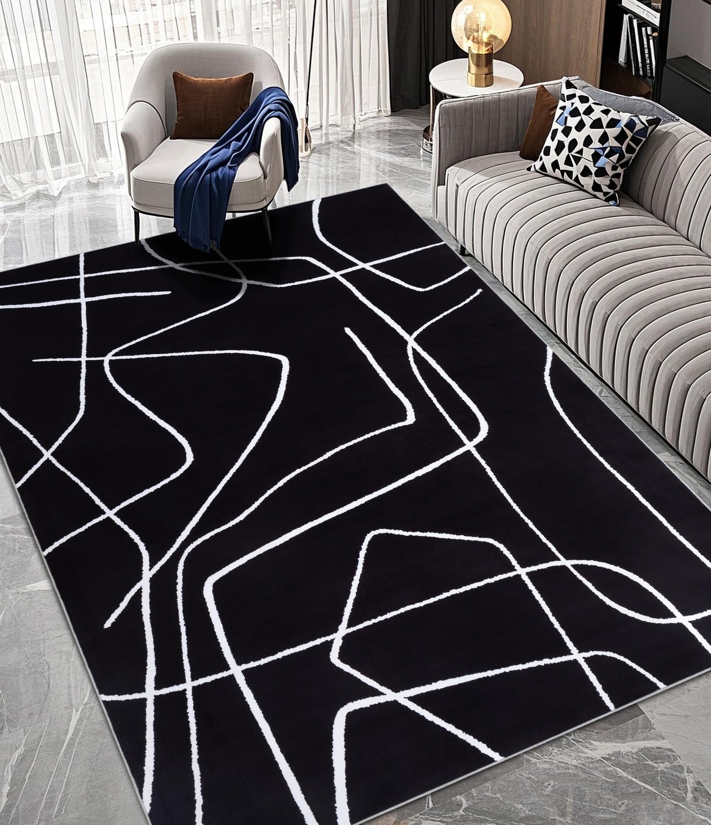 YIHOUSE Abstract Area Rugs 5x7 for Living Room Bedroom, Machine Washable Rug,Low-Pile Floor Carpet with Non Slip Ultra-Thin Rug for Dining Nursery Laundry Room, Dark