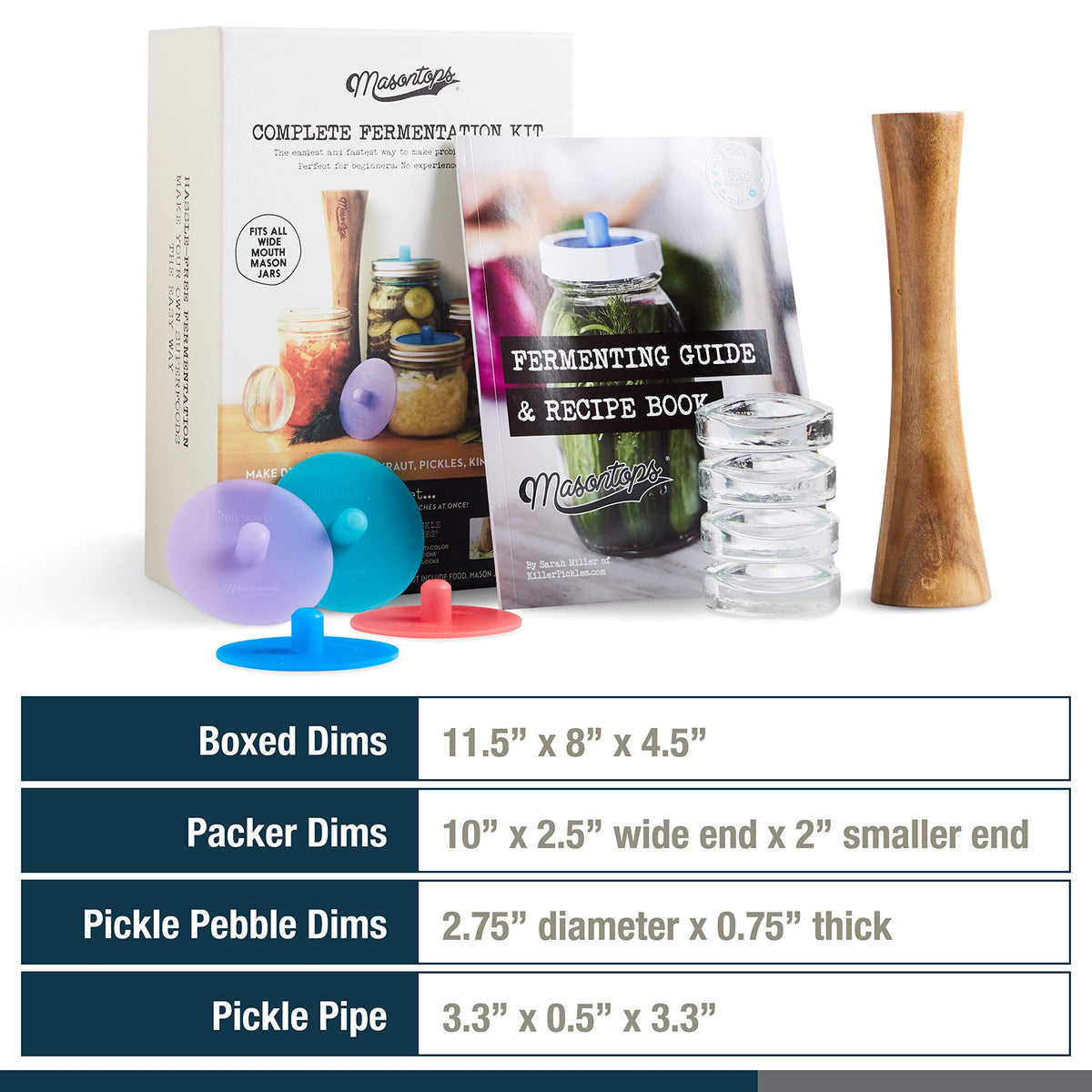 Masontops Complete Mason Jar Fermentation Kit - Easy Wide Mouth Jars Vegetable Fermenting Set - DIY Equipment Essentials