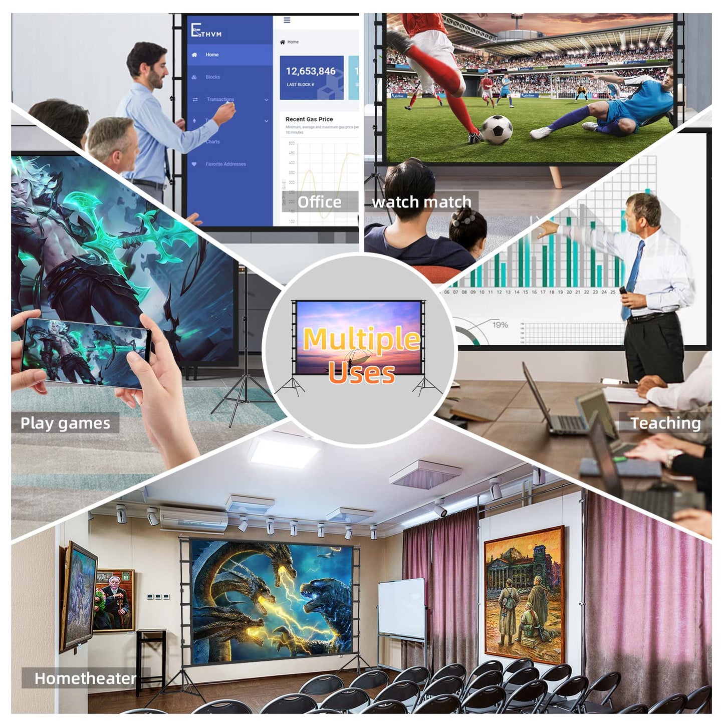 Projectior Screen with Stand,120 inch Portable Foldable Projector Screen 16:9 HD Indoor Outdoor Projector Movies Screen with Carrying Bag for Home Theater Camping and Recreational Events