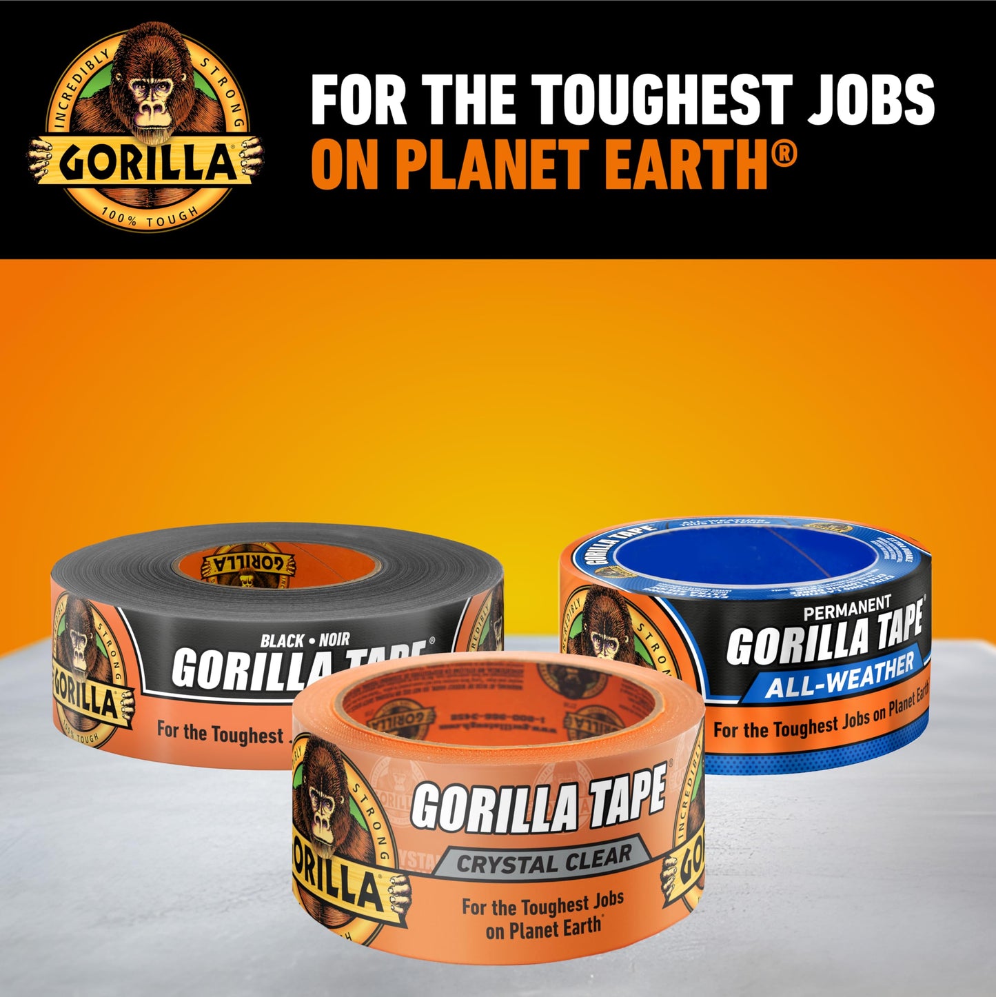 Gorilla Crystal Clear Tape, Duct, Utility, Non-Yellowing, Heavy Duty, Extra Thick Adhesive, Flexible, UV Temperature Resistant, 1.88 in x 18 yd, (Pack of 2)