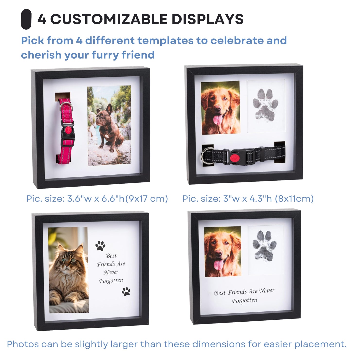 OtterPets Pet Memorial Dog Picture Frame Black, 4 Customizable Displays, 23x23cm, Paw Print Kit for Dogs, Pet Memorial Gift for Dogs, Loss of Dog Sympathy Gift, Pet Paw Print Impression Kit