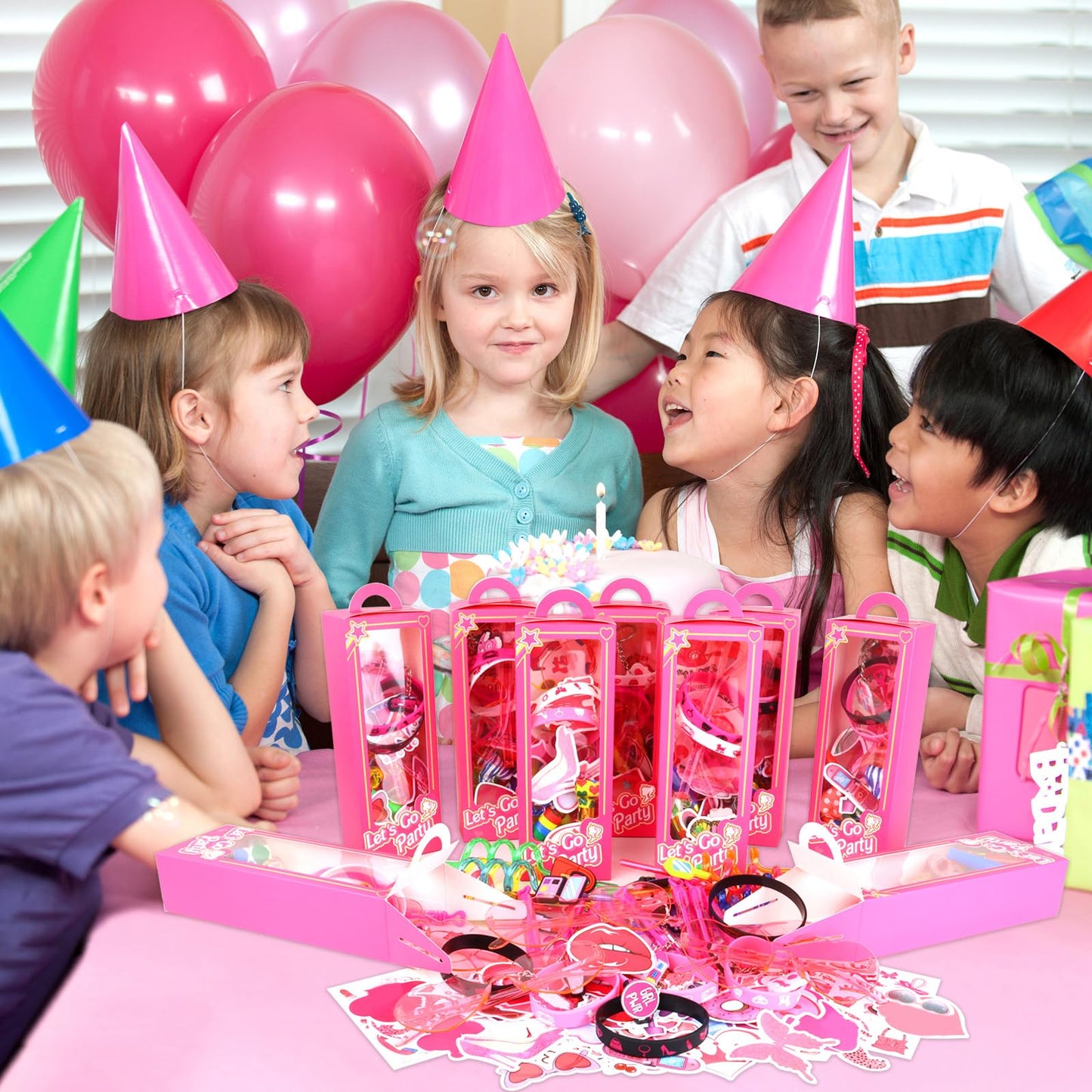 132Pcs Pink Birthday Party Favors Supplies with Goodie Candy Boxes Stuffers Includ Straw Glasses Bubble Stick Bracelet Keychain Tattoo Stickers Etc for Girls Birthday Party Decorations Supplies