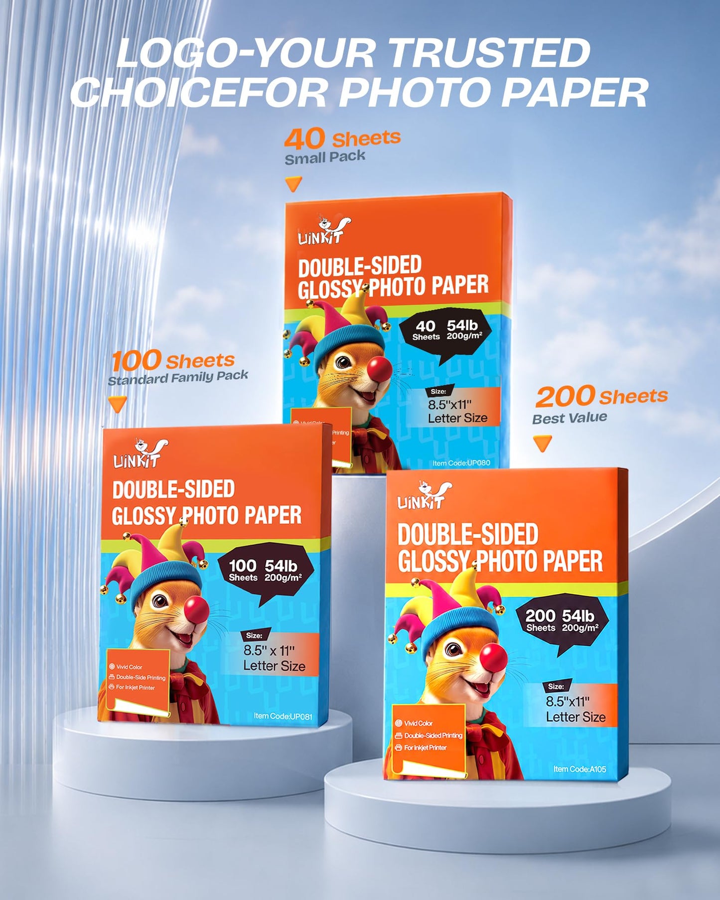 Uinkit 200 Sheets Double Sided Photo Paper Glossy 8.5x11 54lbs Inkjet for Dye Ink 200Gsm Value Bulk Pack Picture 8.5 x 11 9.5Mil for Inkjet Printing Printer