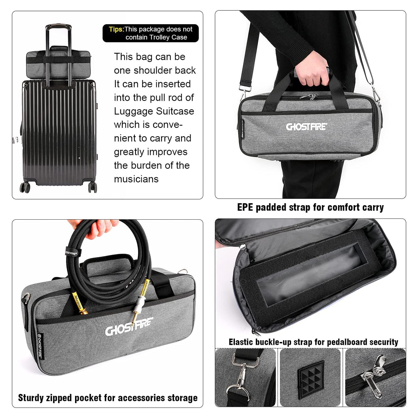 Ghost Fire Guitar Pedal Board Aluminum Alloy 0.8lb Super light Effect Pedalboard13.7''x5.5'' with Carry Bag,SPL-01