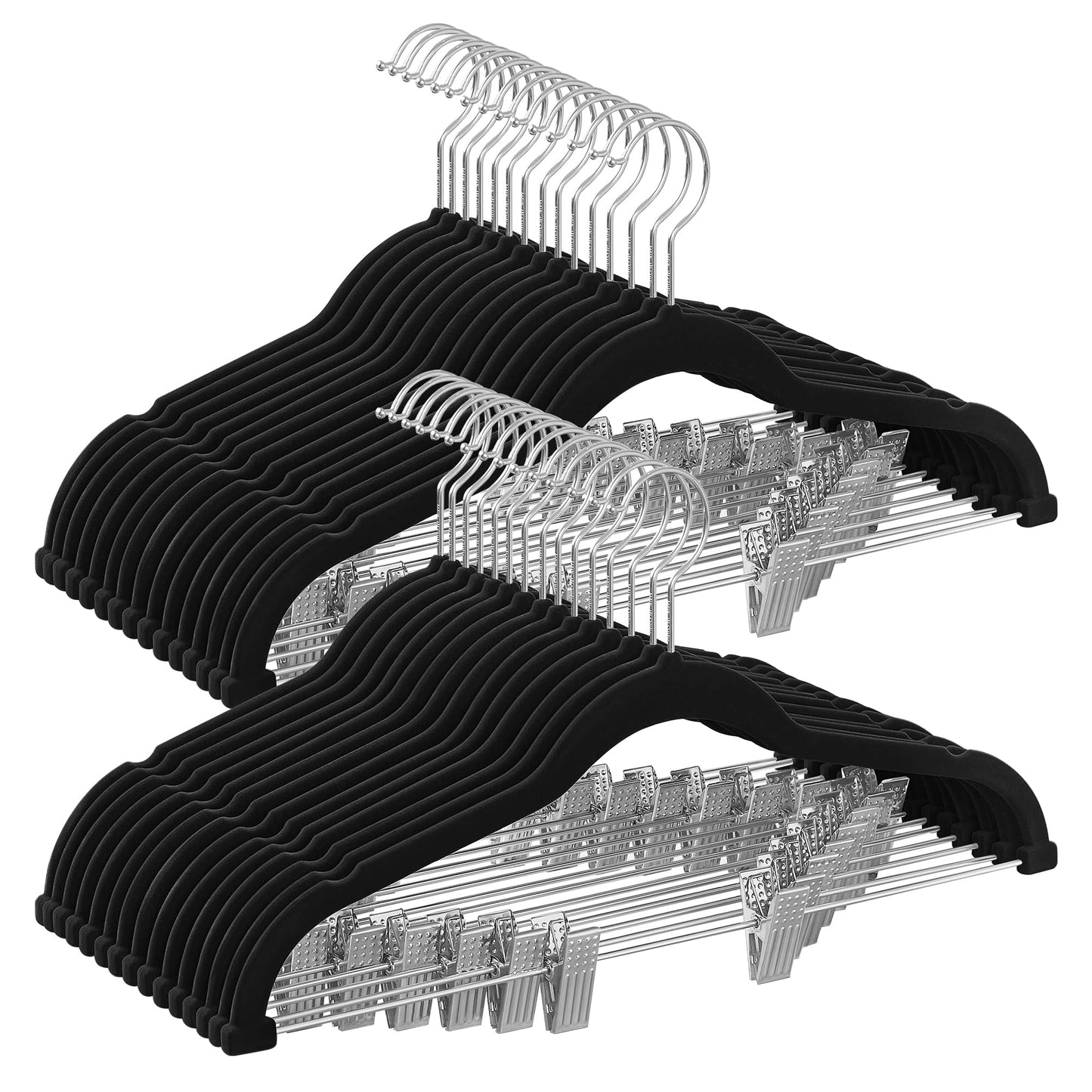 SONGMICS 30-Pack Pants Hangers, 42.5 cm Long Velvet Trousers Hangers with Adjustable Clips, Heavy-Duty, Non-Slip, Space-Saving for Pants, Skirts, Coats, Dresses, Tank Tops, Black UCRF12B30
