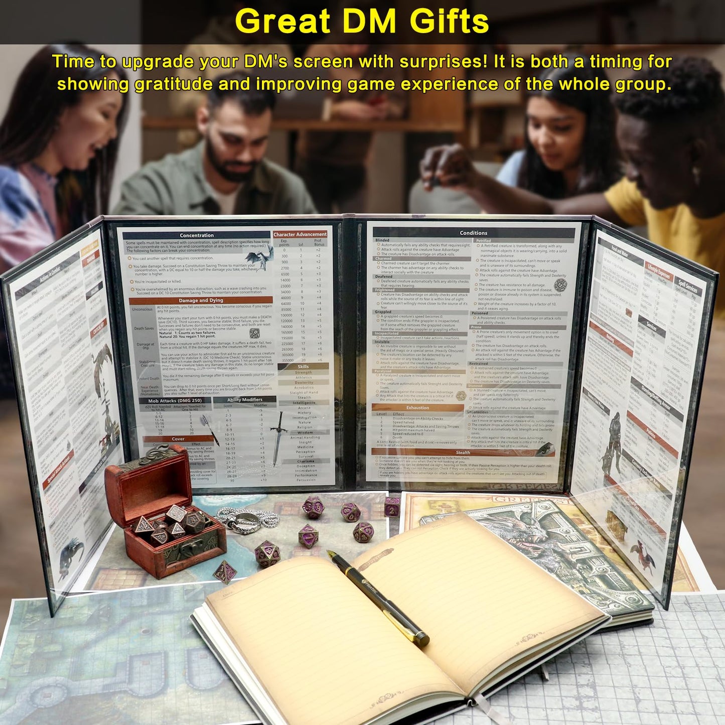 Haxtec DND DM Screen, Master Screen with Inserts Compatible with Dungeons and Dragons Board Game Masters, TTRPG Accessories DND Gifts for DM Dungeons Masters, DND Starter Set