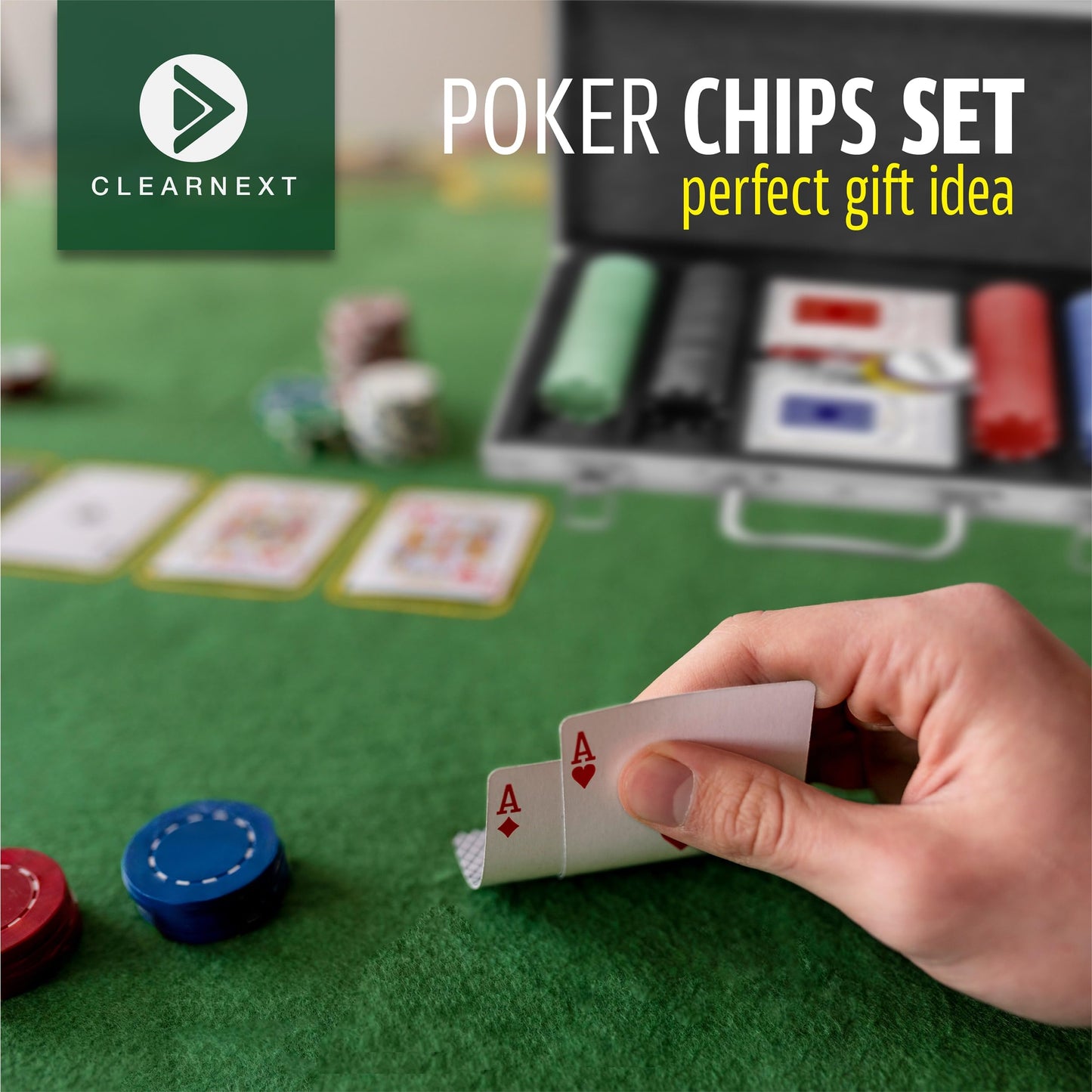 CLEARNEXT Casino Poker Chips Set - 200pcs with Aluminum Case Ideal for Casino Party Accessories for Blackjack, Texas Holdem, Family Games