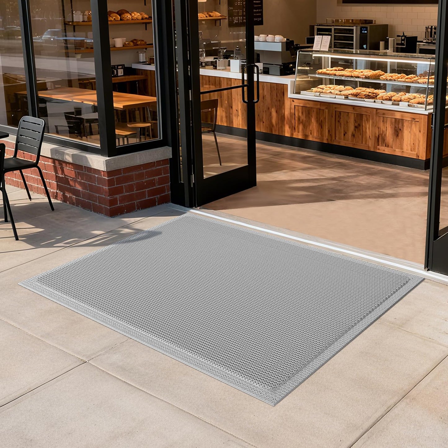 YDKGL Front Door Mat 31''x47'', Drainage Heavy Duty Dirt Trapping Non-Slip Doormats, Rubber Floor Mats, Restaurant Commercial Kitchen Industral Pool Entrance Bar Wet Area, Grey