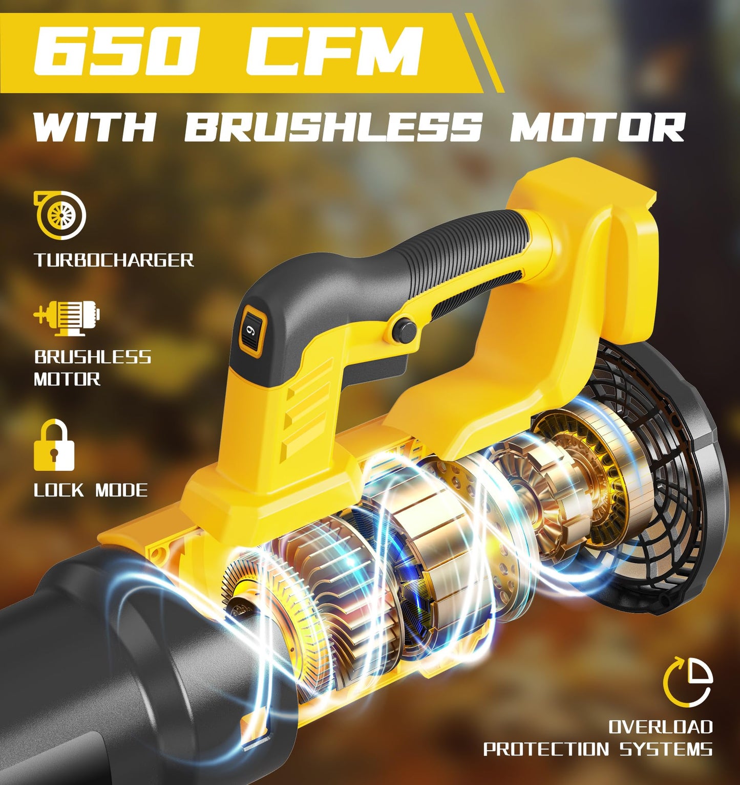 Cordless Leaf Blower Fit for Dewalt, 650 CFM Electric Leaf Blower, with Brushless Motor Built-in Protection Device, Variable Speed, Turbo Mode, for Driveway Lawn Care, Yard, Snow(Tool ONLY)