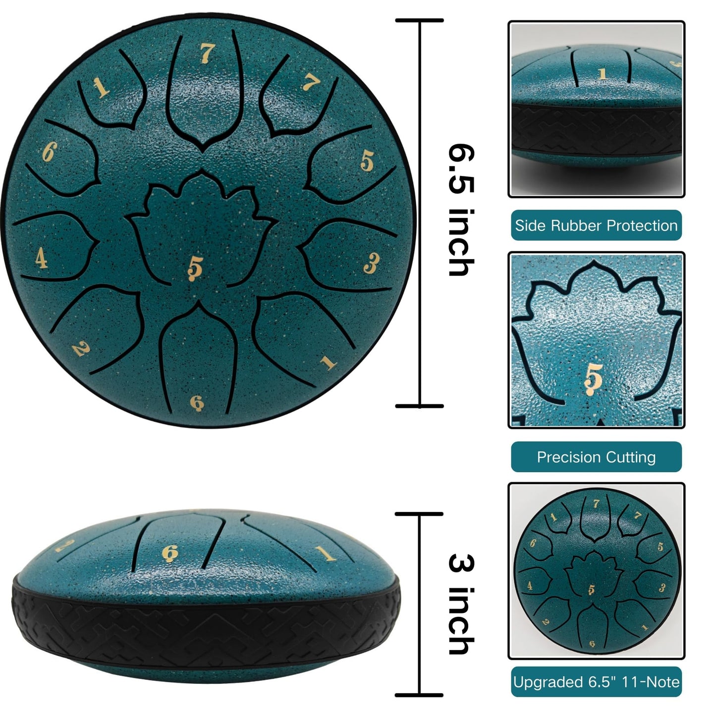 Steel Tongue Drum 6.5-Inch 11 Notes – Rain Drum for Outside & Garden, with Soft Bag, Mallets and Music Book – for Meditation, Relaxation, Music Learning & Music Gift – VESYMAN