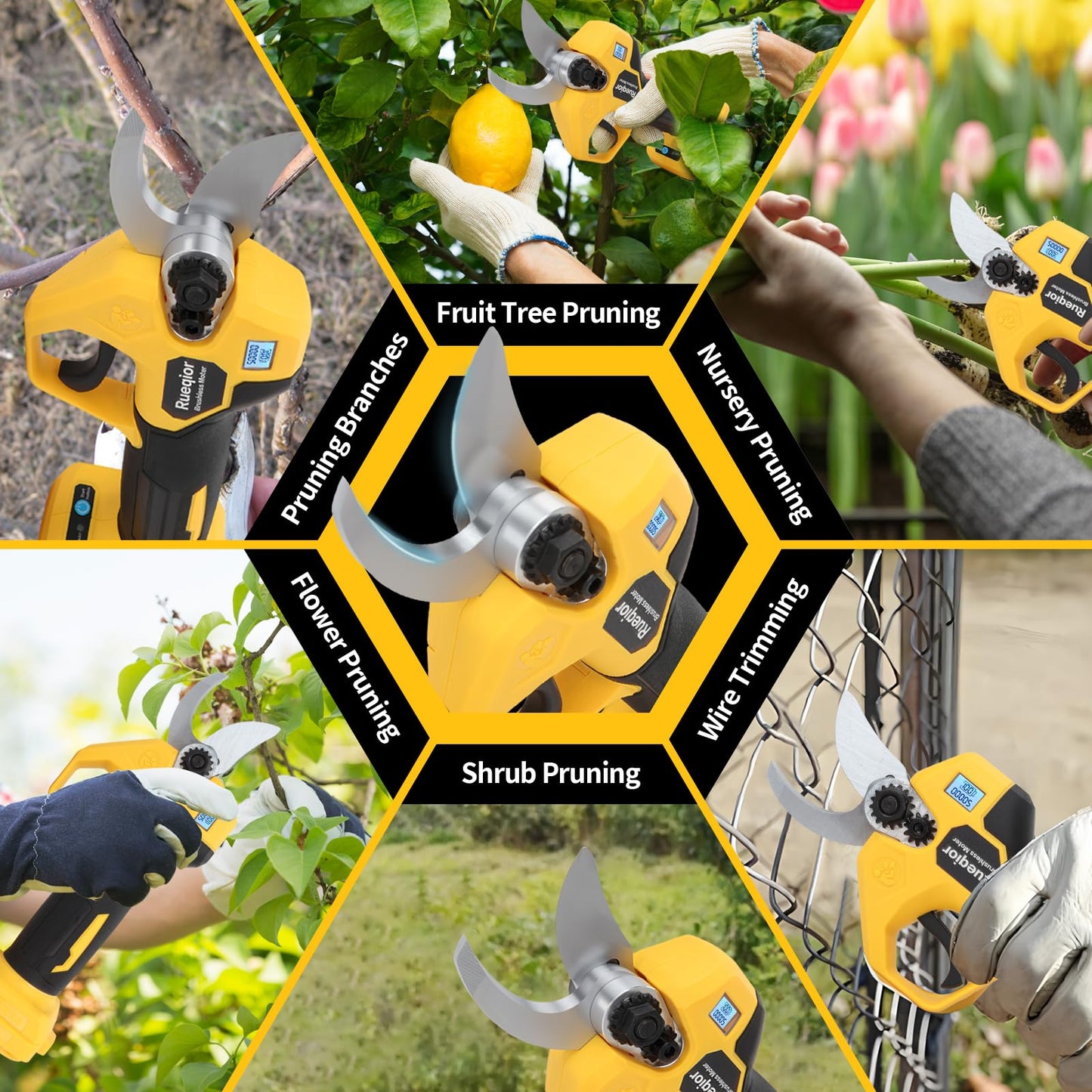 Rueqior Cordless Pruning Shears Compatible with Dewalt 20V Battery, Brushless Cordless Branch Cutter Pruner with 1.5-2-Inch inch Cut Capacity for Tree Trimming, Shrubs, Gardening (Tool Only)