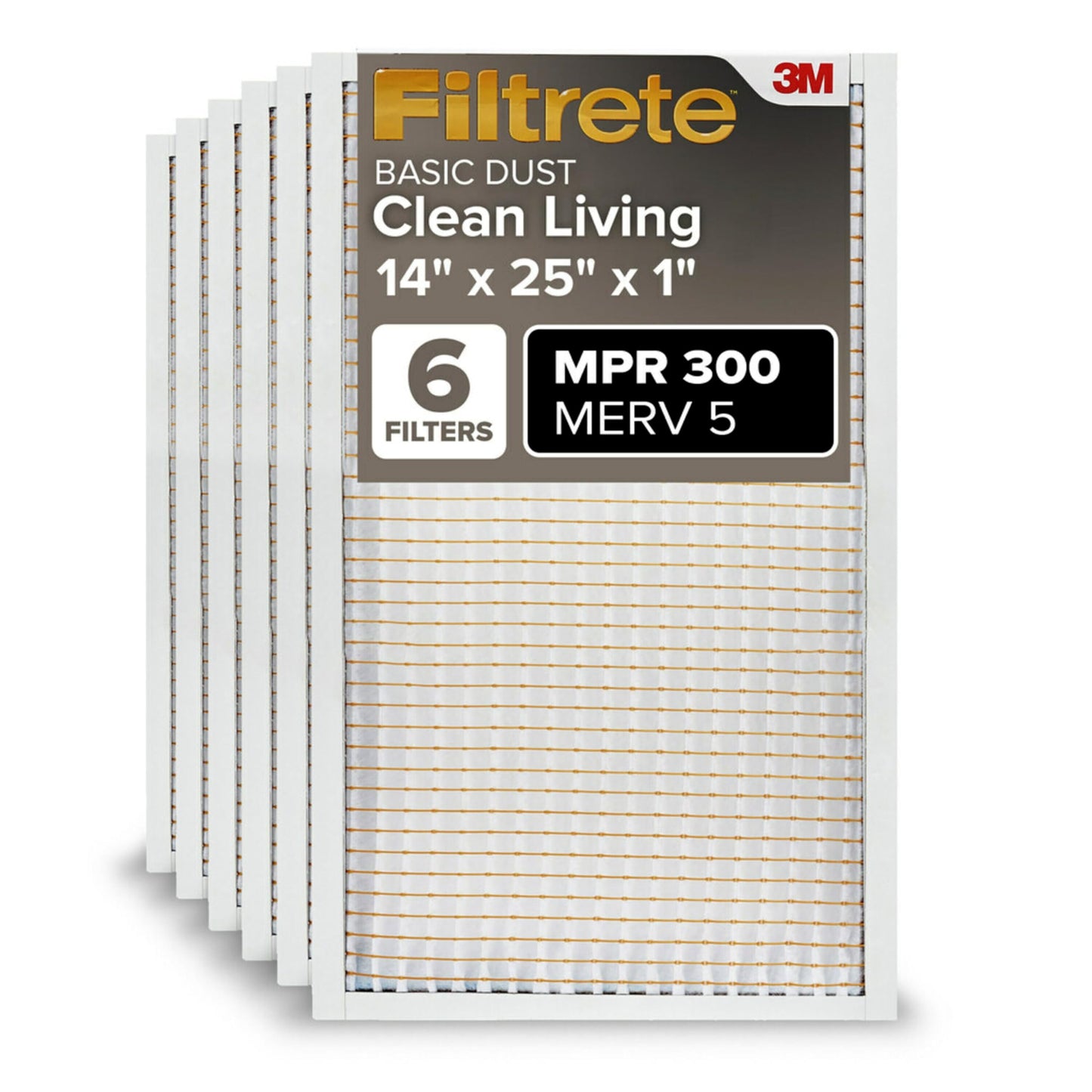 Filtrete 14x25x1 AC Furnace Air Filter, MERV 5, MPR 300, Capture Unwanted Particles, 3-Month Pleated 1-Inch Electrostatic Air Cleaning Filter, 6-Pack (Actual Size 13.81x24.81x0.81 in)