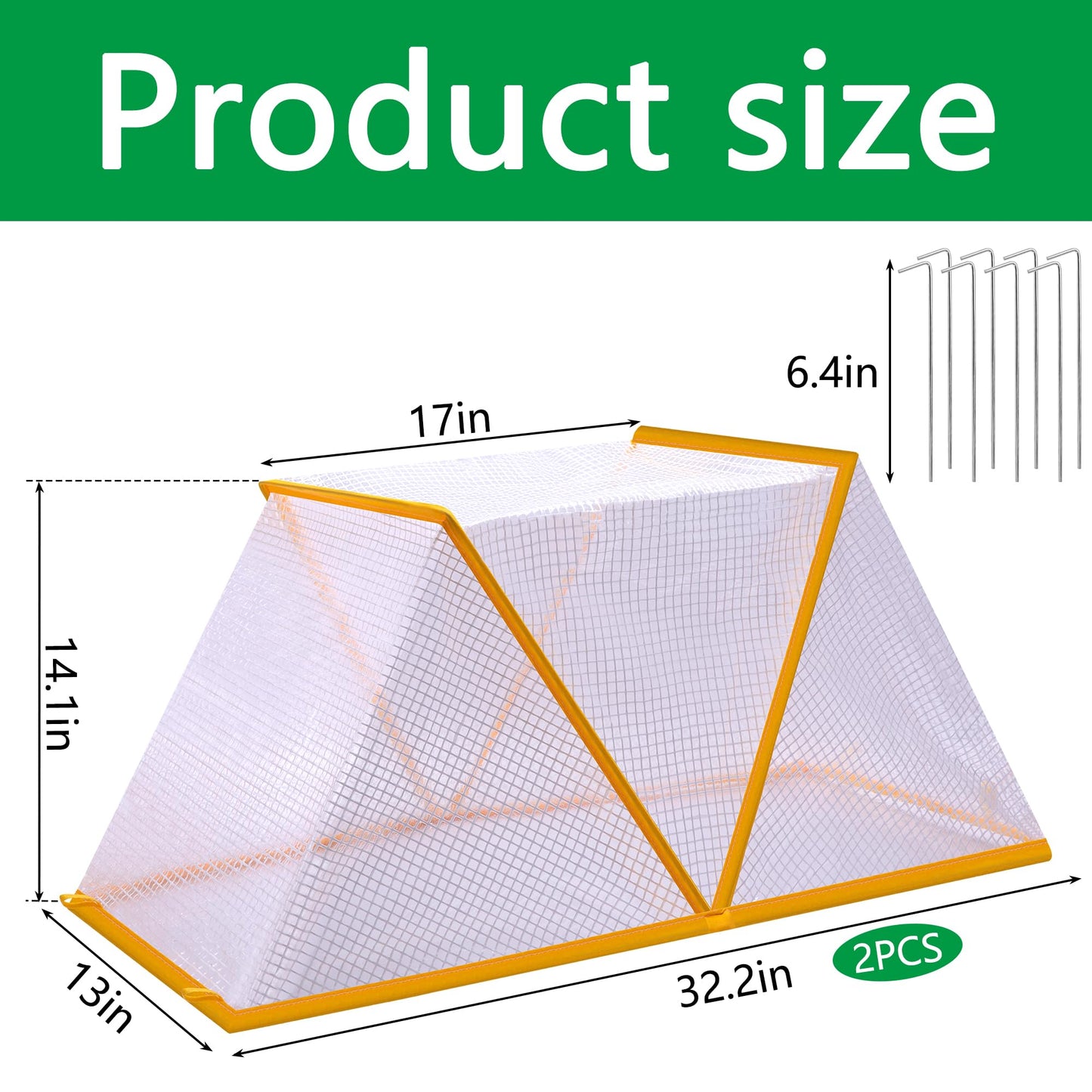 2 Pcs Foldable Garden Row Accelerator Plants Cover - 32" X 13" X 14"Garden Covers for Raised Beds - PVC Plant Net Cage Guard Greenhouse Cover with Ground Nails for Vegetables Fruits Seedlings Flowers