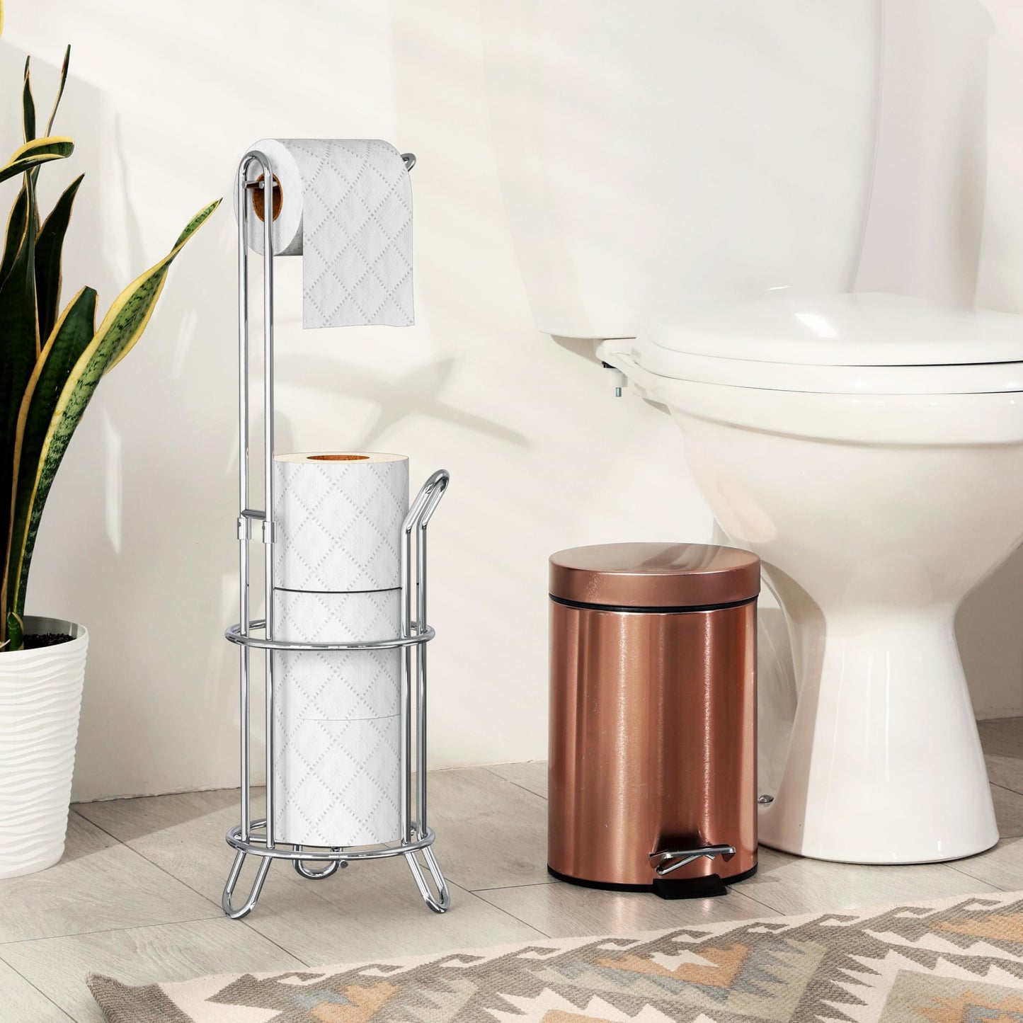 Simple Houseware Toilet Paper Holder Stand - Bathroom Tissue Paper Roll Storage, Chrome