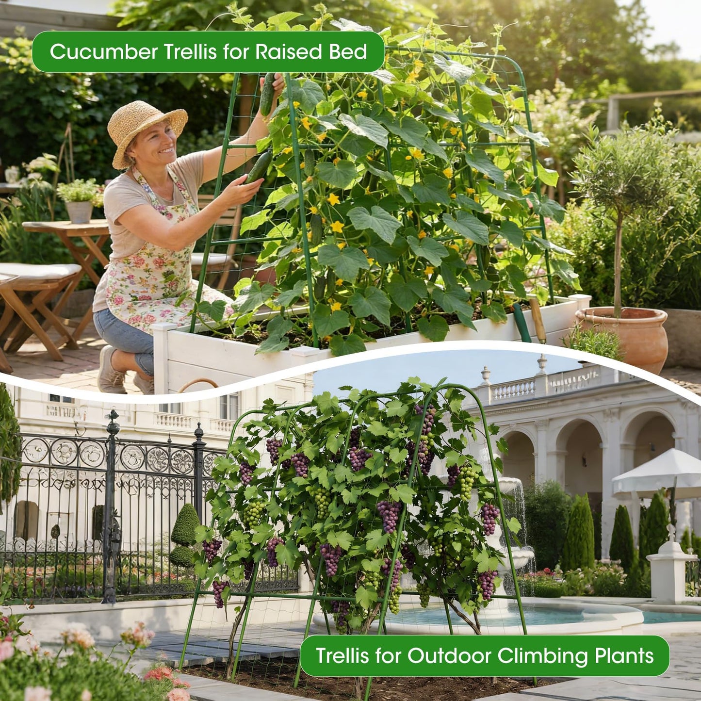 SHCCPPJ Cucumber Trellis, U-Shape Garden Cucumber Trellis for Raised Bed, Metal Rust-Proof Garden Arch Trellis for Climbing Plants Outdoor Vegetables Flowers Fruits (51.5''Lx50.5''Wx44''H)