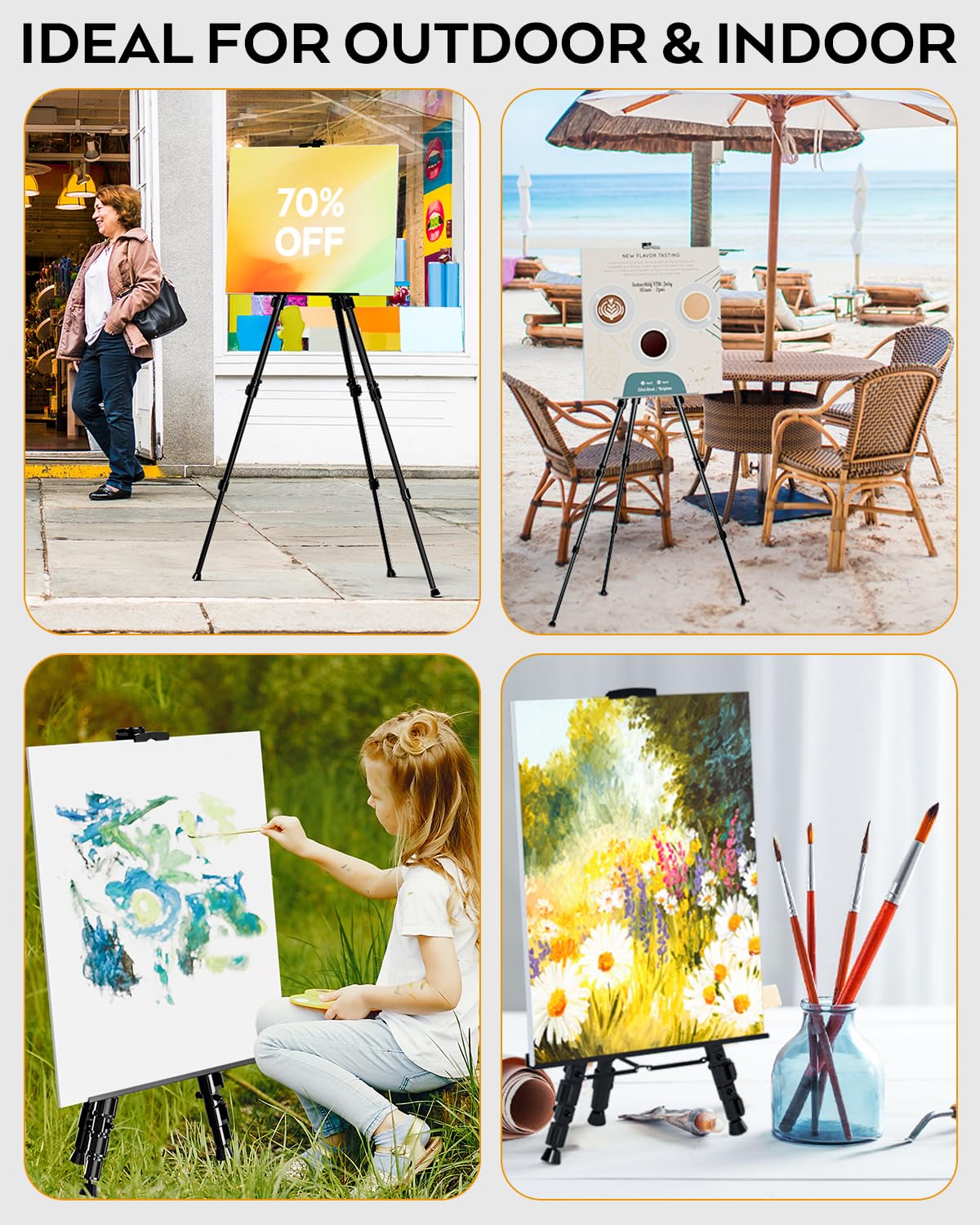 Nicpro 2 Pack Artist Easel Stand, Adjustable Height 17" to 66" Aluminum Metal Tripod Easel for Table Top & Floor, Painting Easel for Display, Posters, Signs Artwork & Trade Exhibitions with Bag- Black